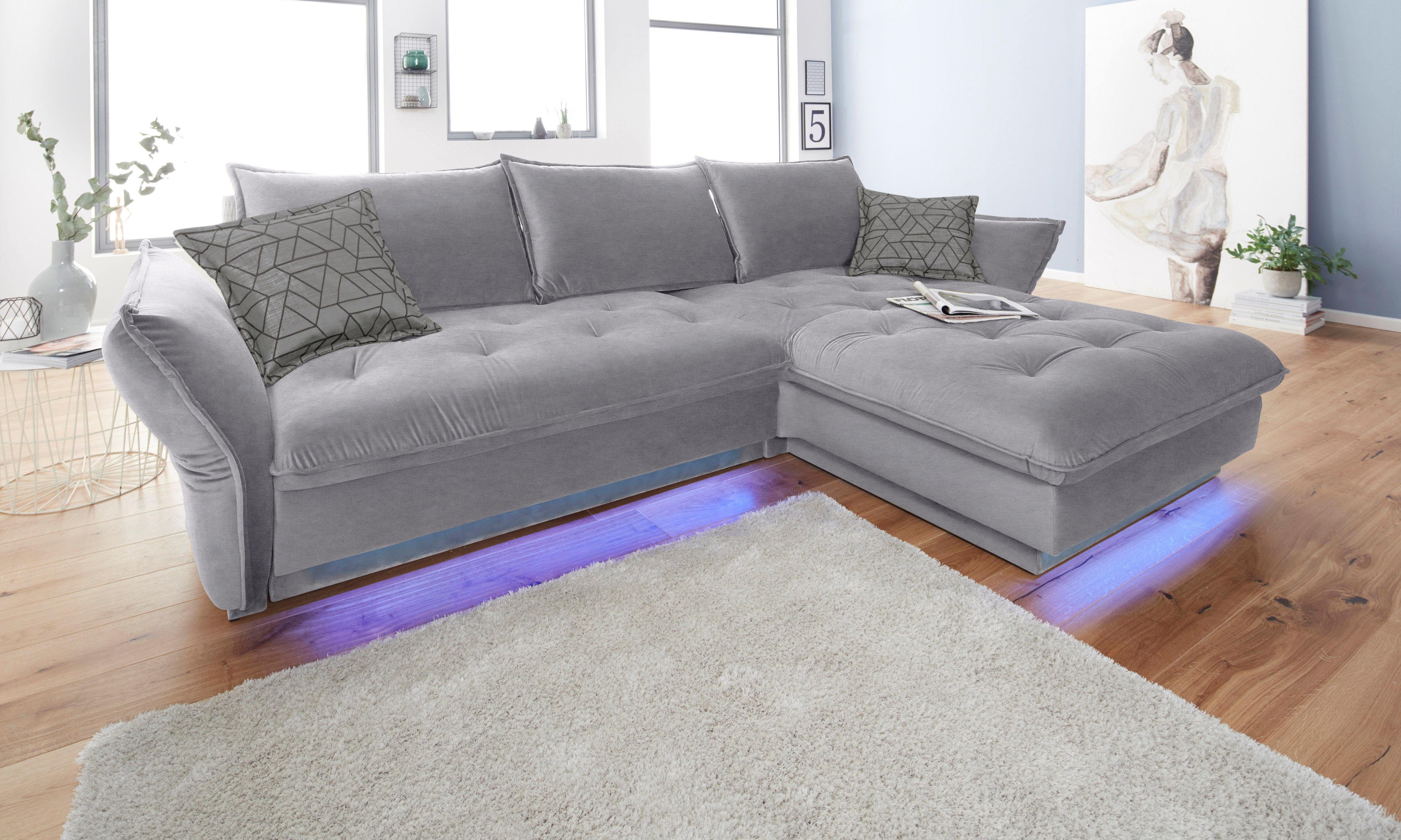 INOSIGN Ecksofa PALLADIO wahlweise mit Bettfunktion und Ambiente RGB-LED Beleuchtung