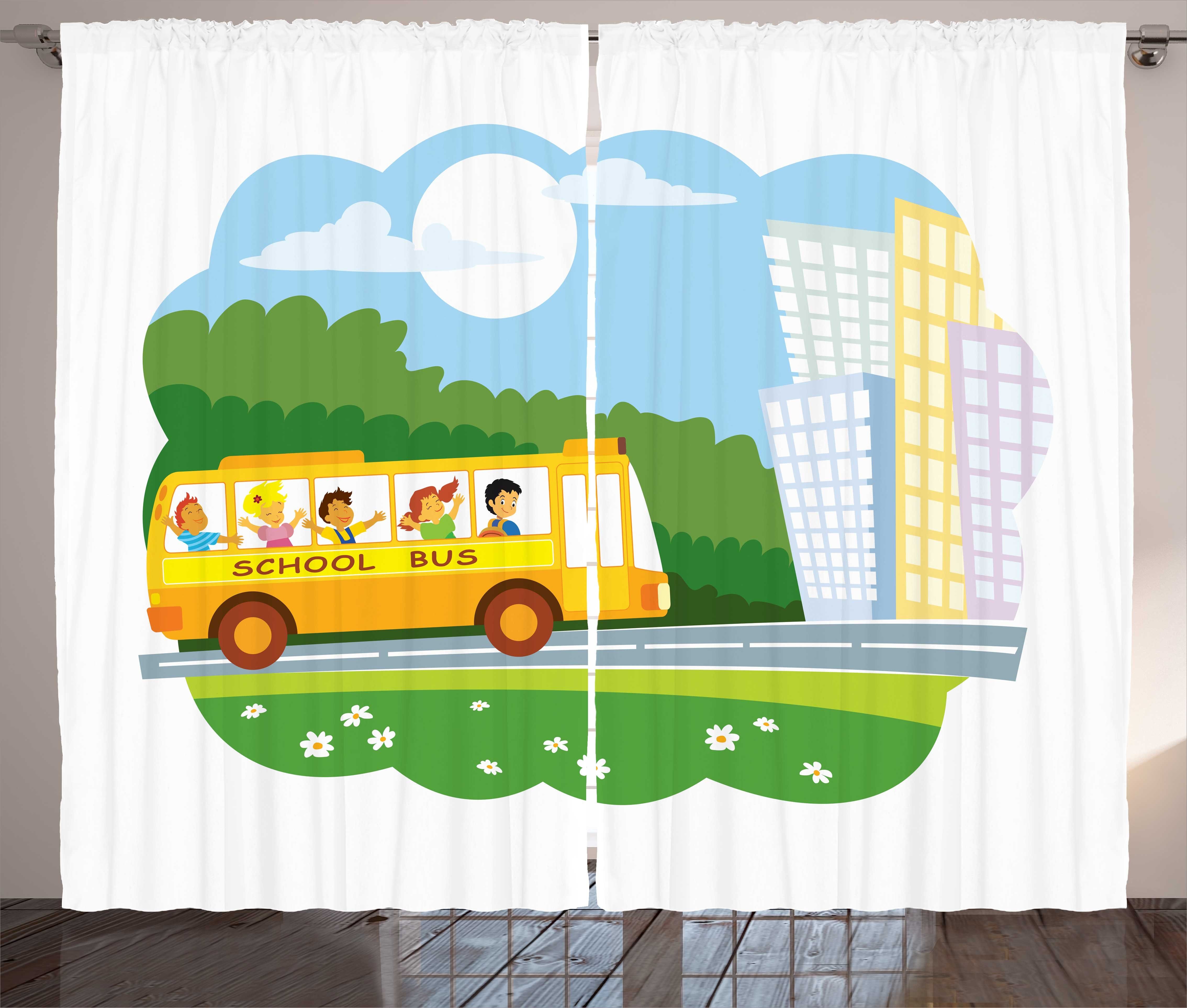 Vorhang und Haken, Gardine Kräuselband Kinder Schulbus auf Schlaufen Weg Abakuhaus, ihrem mit Schlafzimmer