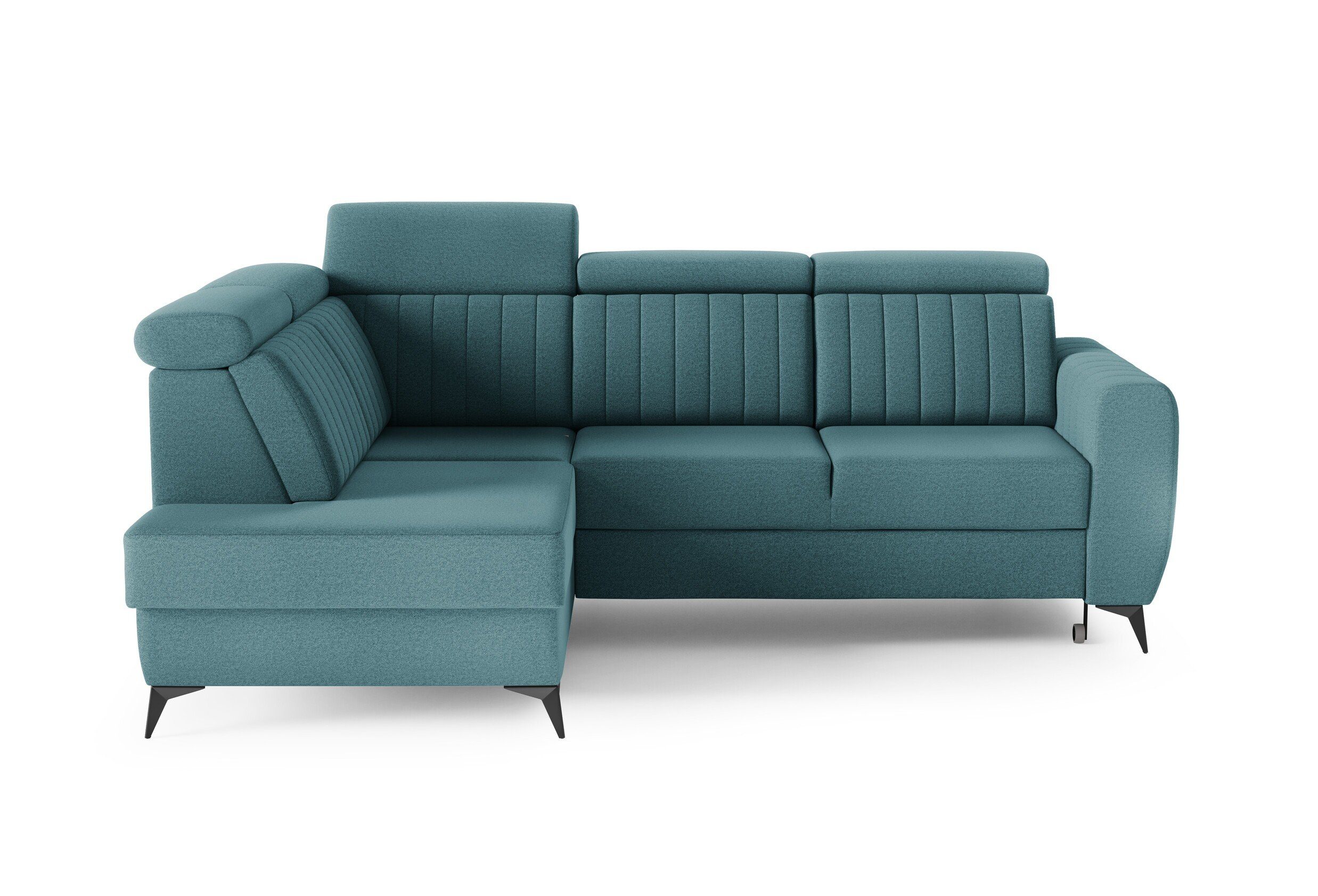 MOEBLO Ecksofa MOSTA 268x93/109x204 Sofa cm, II, Sofagarnitur (BxHxT): L-Form Wohnlandschaft, für Schlafsofa Eckcouch Kopfstützen- mit und Wohnzimmer, Verstellbaren Schlaffunktion Bettkasten Couch