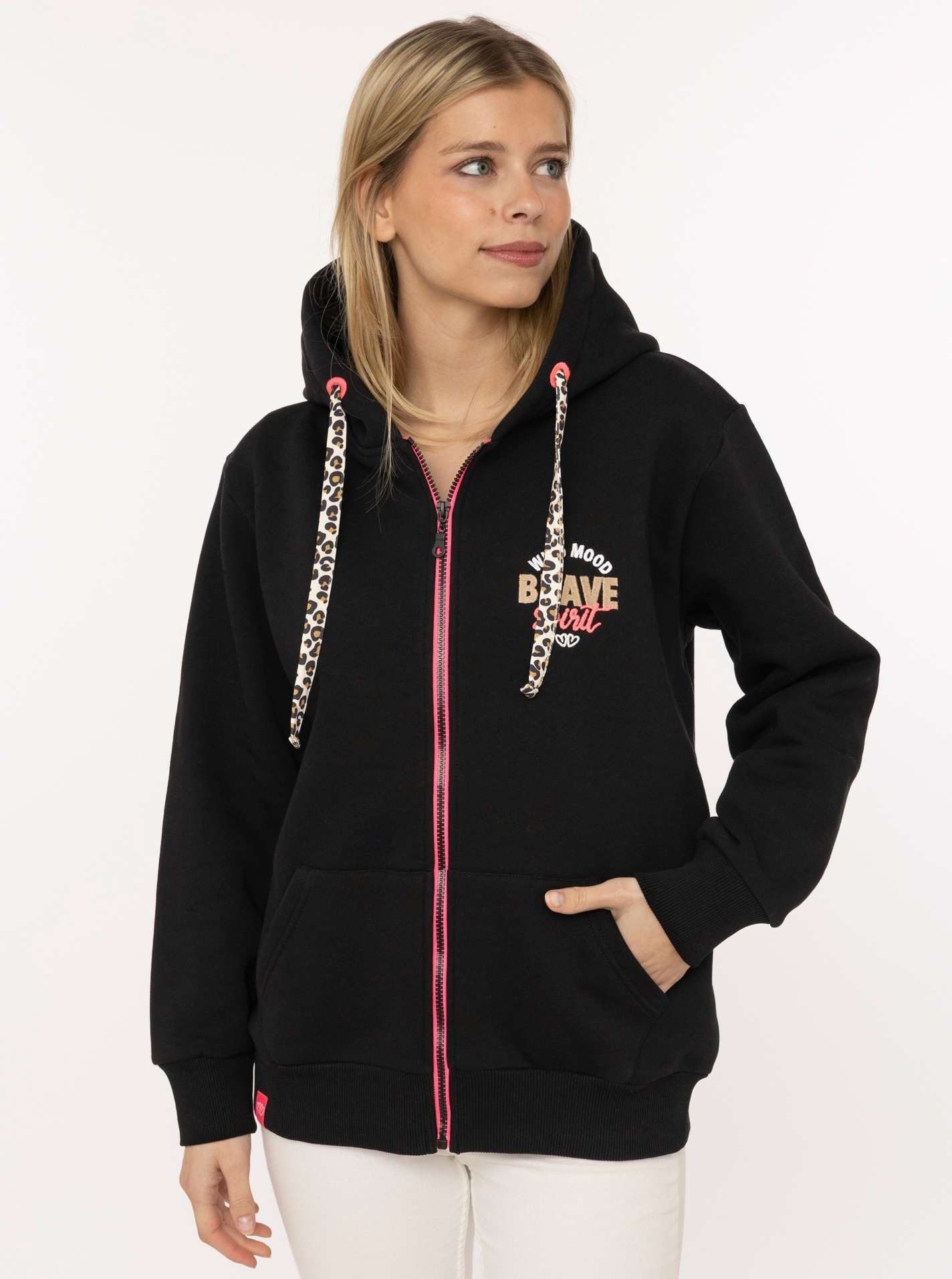 Zwillingsherz Kapuzensweatjacke "Brave Spirit" Langarm, Reißverschluss, Kapuze, Kordelzug, Animal-Details