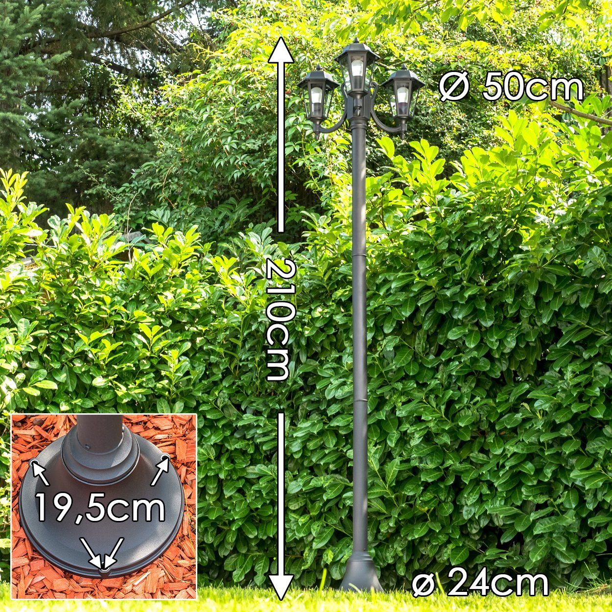 hofstein Außen-Stehlampe »Parco« Außenleuchte Kandelaber in antikem Look, ohne Leuchtmittel, Aluguss in Schwarz matt mit Milchglas-Scheiben, 3-armig, E27, IP44 – Bild 2 von 5