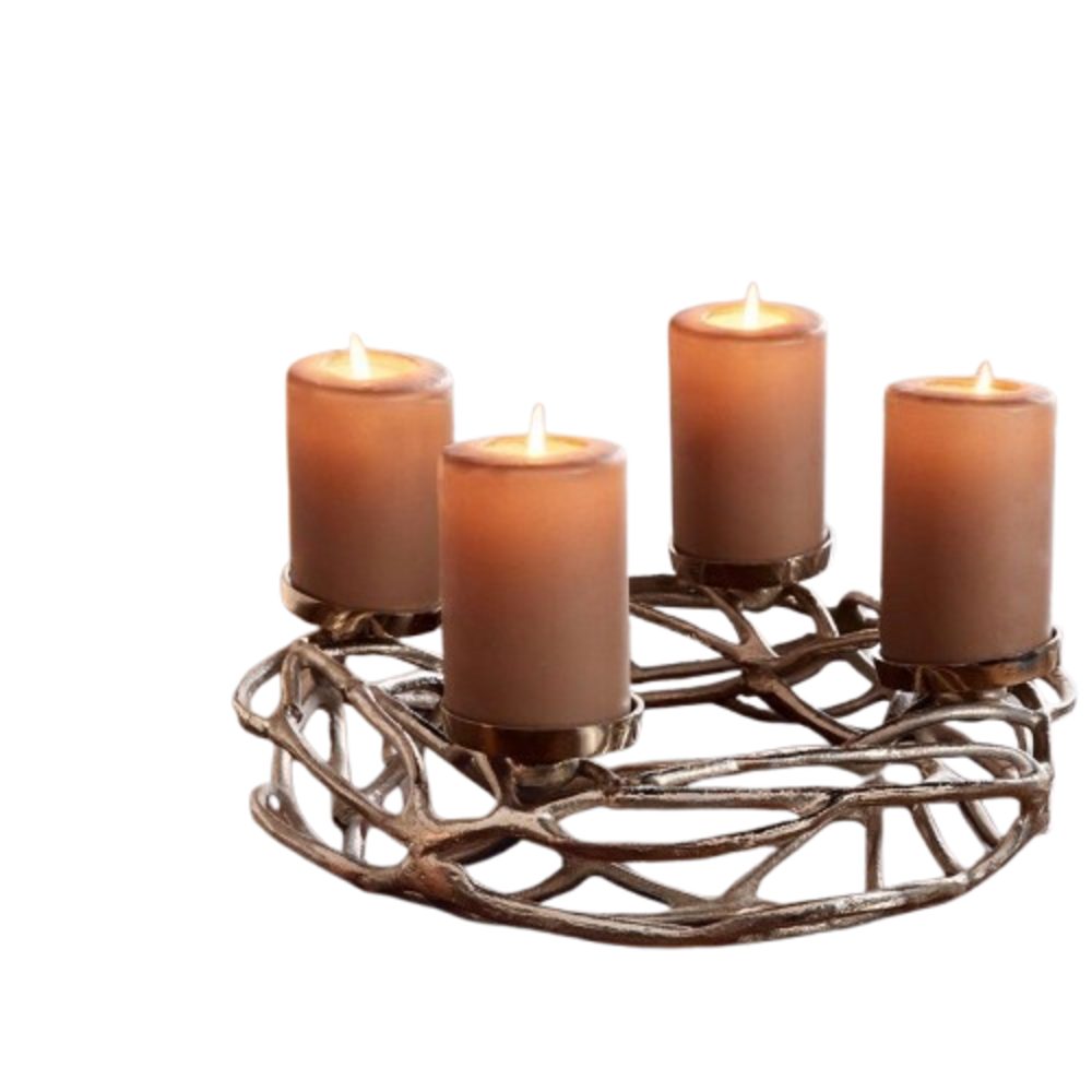 Home-trends24.de Adventskranz Metall Deko Kranz Kerzenhalter Silber Edel Weihnachten, silberfarbener Kranz