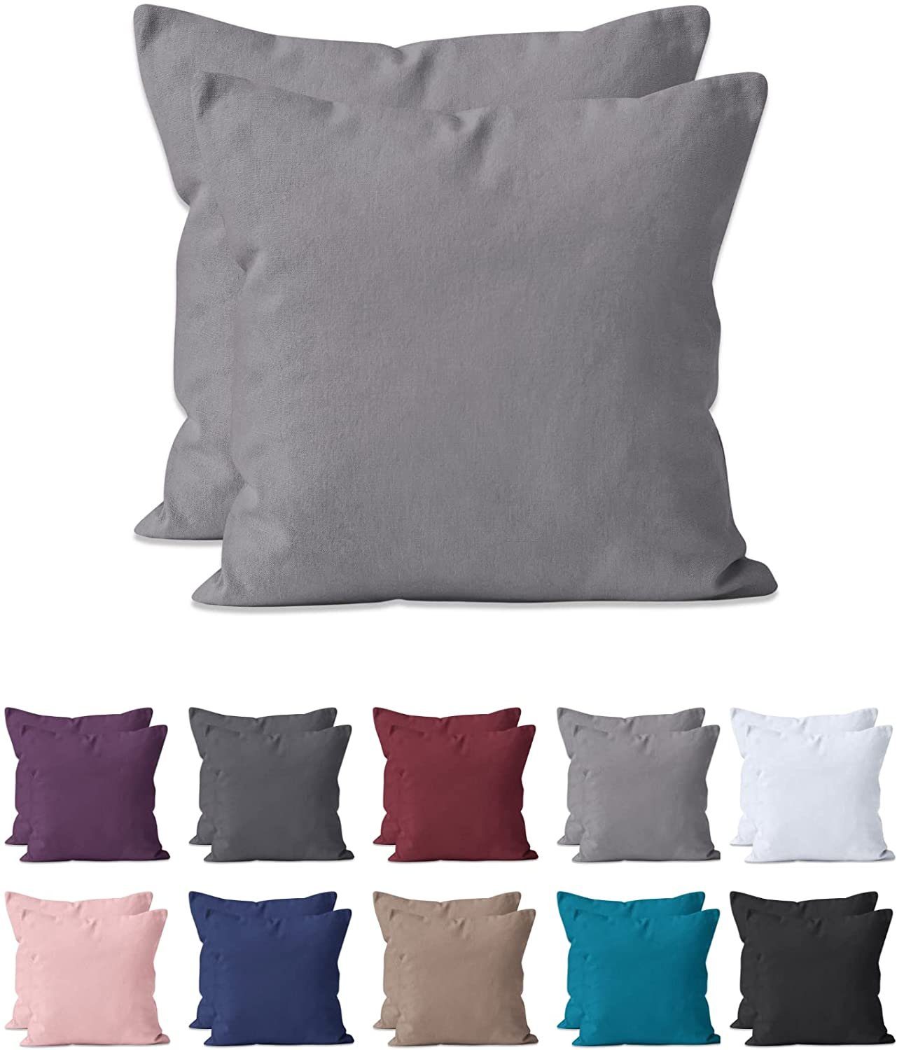 Kissenbezug 2-er Set Kissenbezug Mikrofaser, Doppelpack Kissenhüllen ca. 95 g/m², Dekorative Dekokissen Sofakissen Lendenkissen Wurfkissenbezug mit Reißverschluss