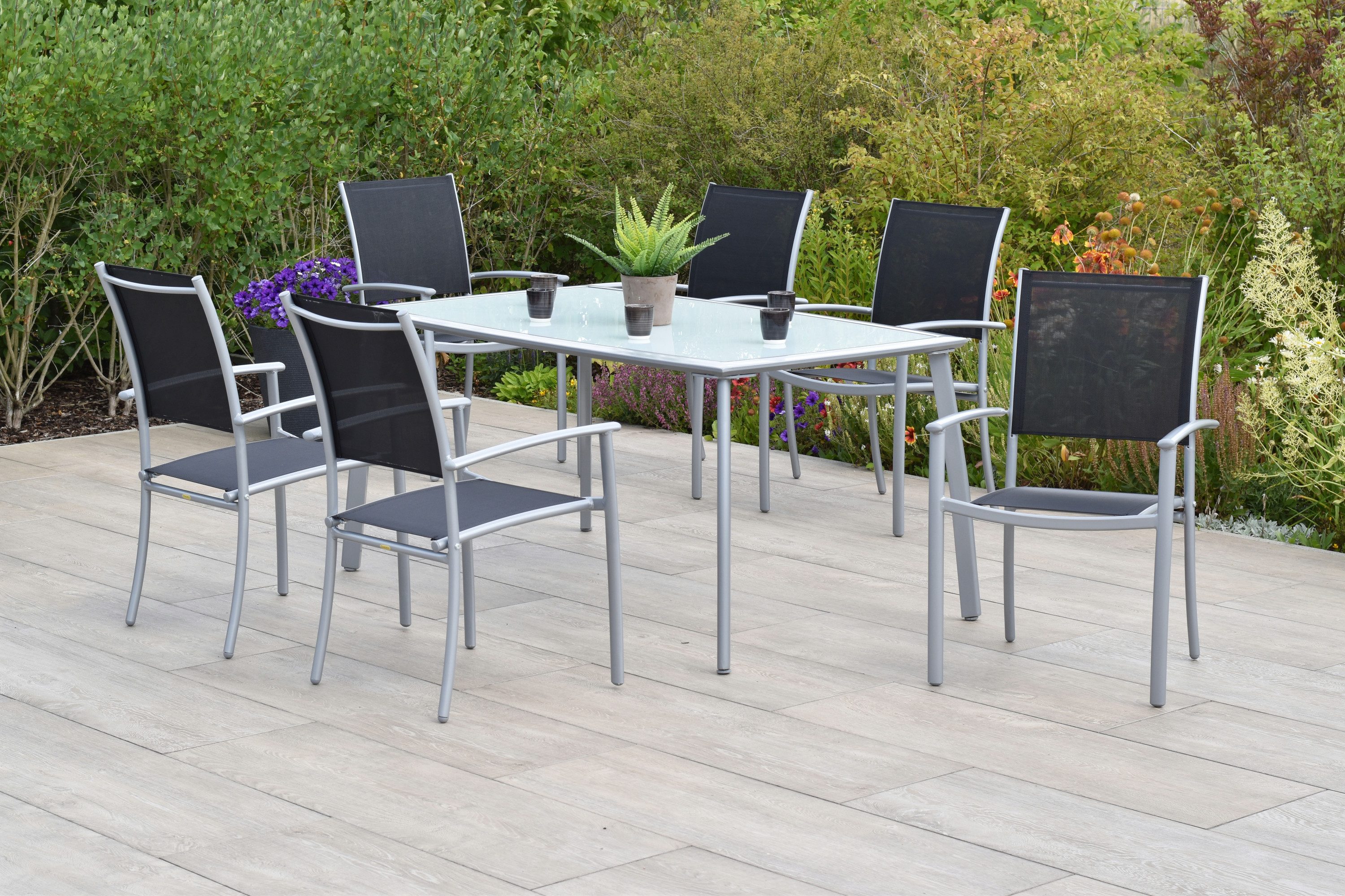 MERXX Garten-Essgruppe »Milano«, (Set, 7-tlg., Pulverbeschichtetes Aluminiumgestell), Tisch: LxB: 150x90 cm