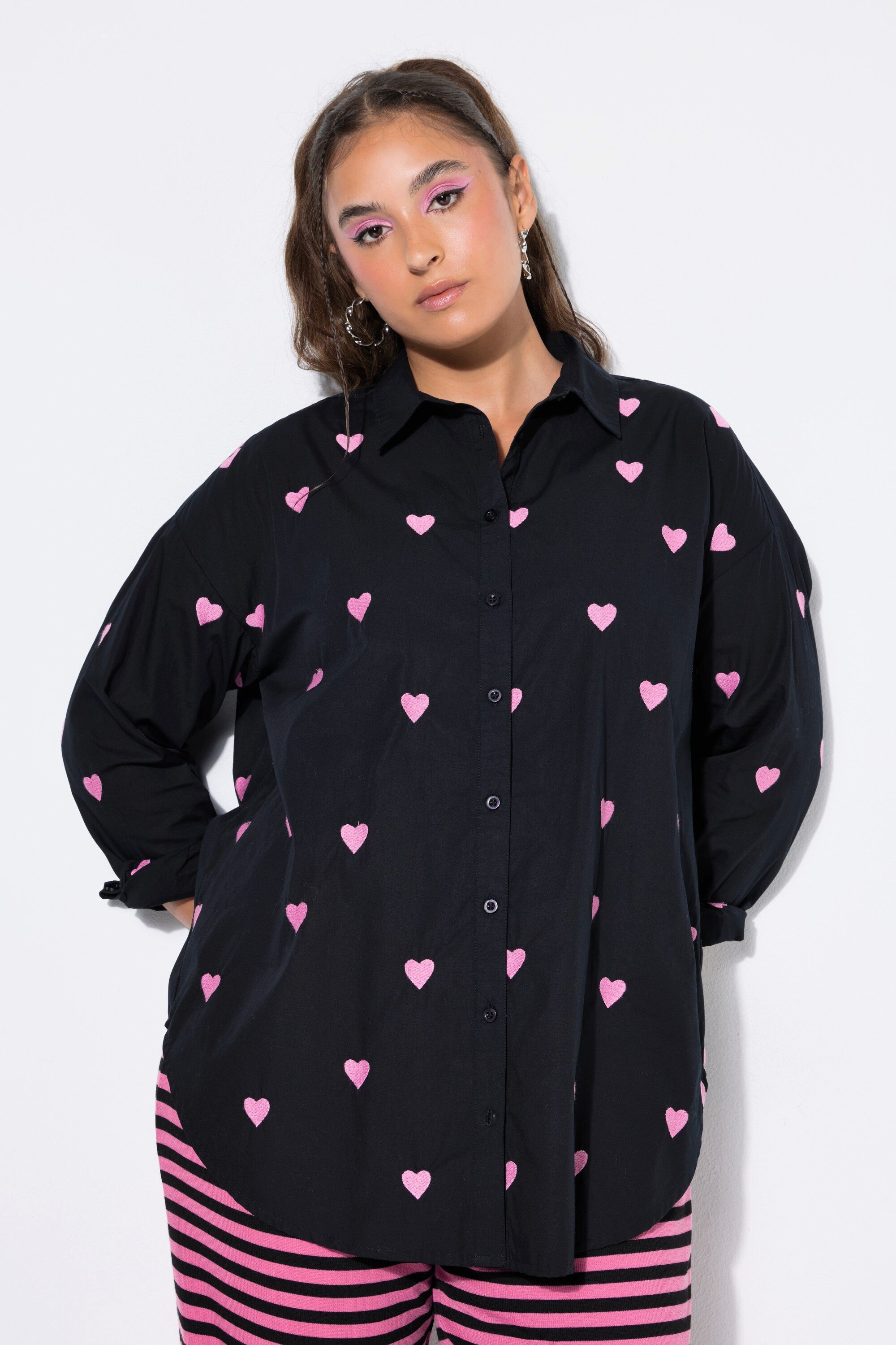 Studio Untold Hemdbluse Hemdbluse oversized Heart-Stick Langarm