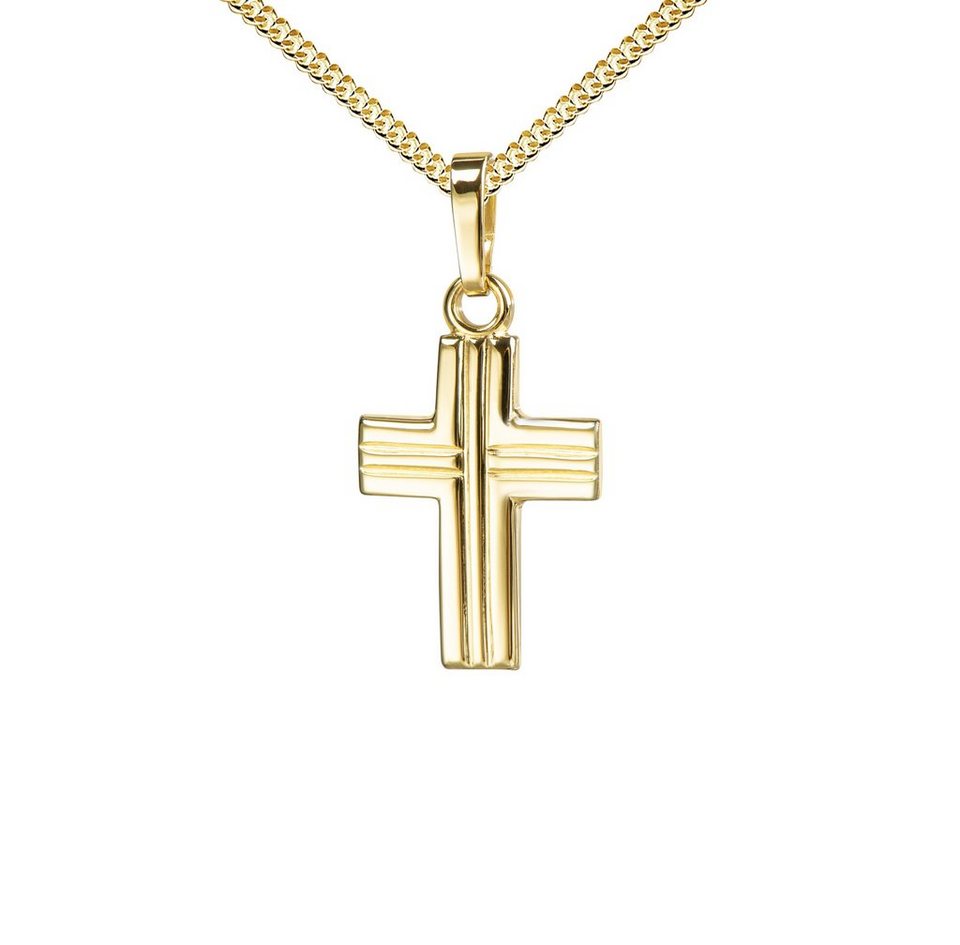 JEVELION Kreuzkette Kreuzanhänger 333 Gold - Made in Germany (Goldkreuz,  für Damen und Herren), Mit Kette vergoldet- Länge wählbar 36 - 70 cm oder  ohne