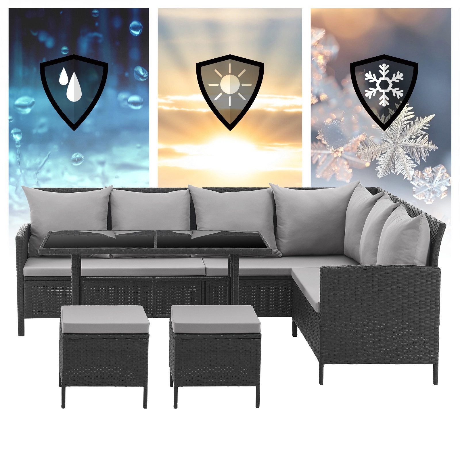 SVITA Gartenlounge-Set MADISON, (Set, 2-tlg., Lounge mit Tisch), Gartenmöbelset, Sitzlounge, inkl. Kissen, Schwarz