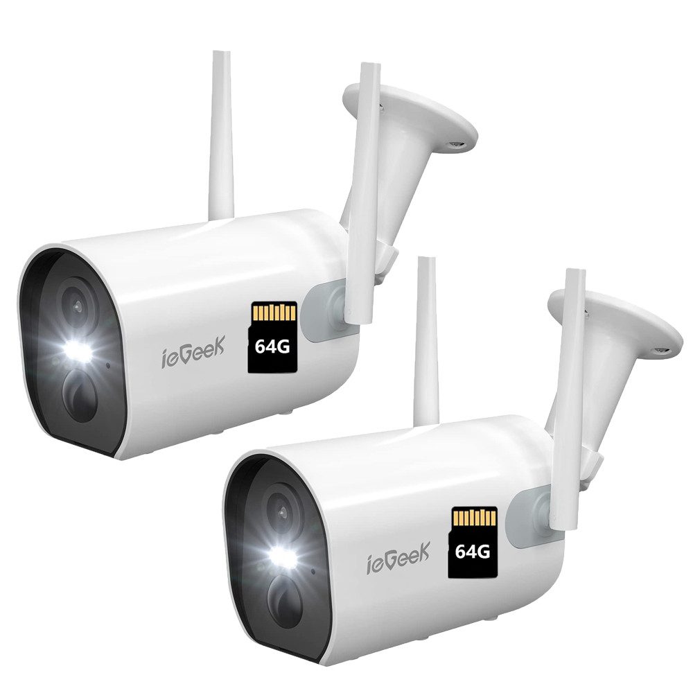 ieGeek Überwachungskamera 2K/3MP Überwachungskamera Aussen Akku WLAN Kabellose (Außenbereich Sicherheit, Baby Überwachung, Haustieren Überwachung, Innenbereich Sicherheit, Wild und Jagd, Überwachung, Außen/Innen IP Kamera Outdoor mit PIR Bewegungsmelder, 2-tlg., Farbnachtsicht, Funktioniert mit Alexa 2-Wege Audio, Benutzerdefinierten Bereich Lange Standby-Zeit)