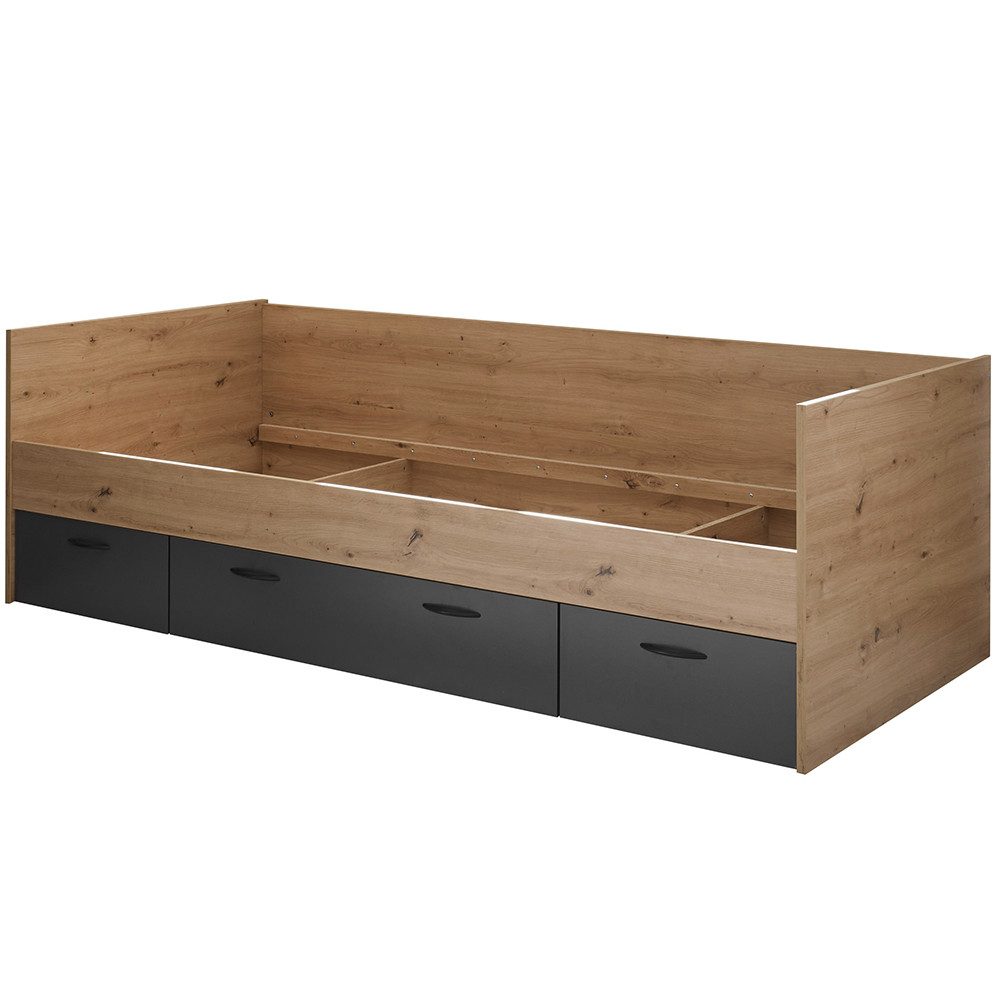 Lomadox Jugendbett LESINA-78, 90x200 cm Liegefläche, Eiche mit graphit, Kojenbett