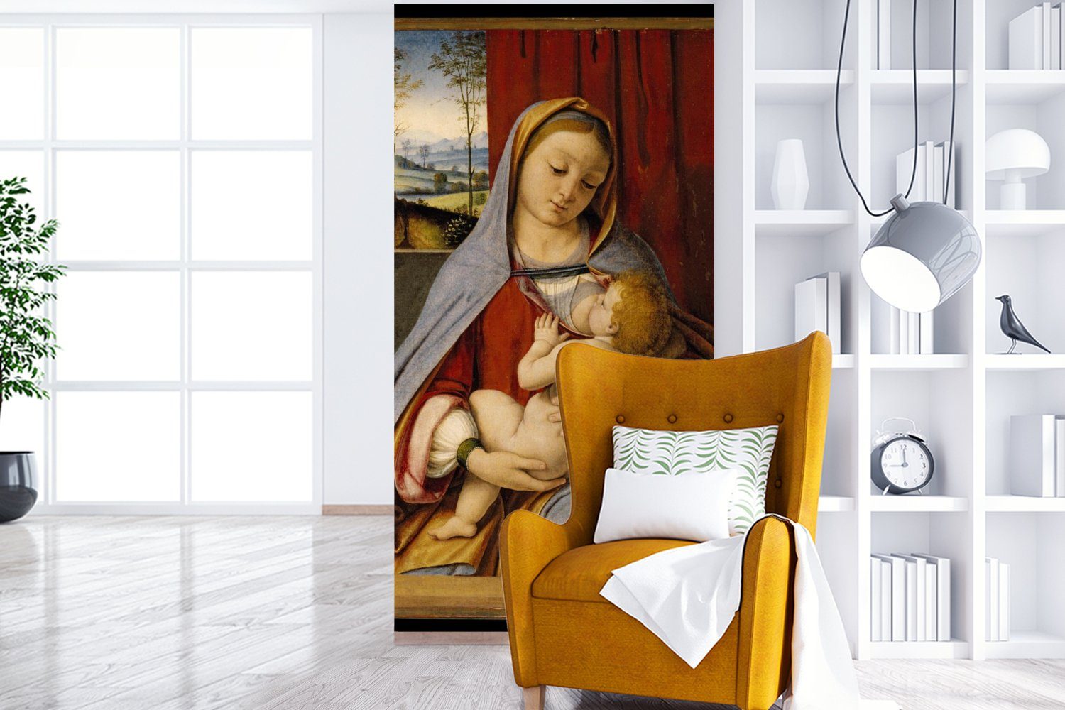 MuchoWow Fototapete Madonna mit Kind Küche, Schlafzimmer da Vliestapete - Vinci, St), Matt, Wohnzimmer (2 bedruckt, für Fototapete Leonardo