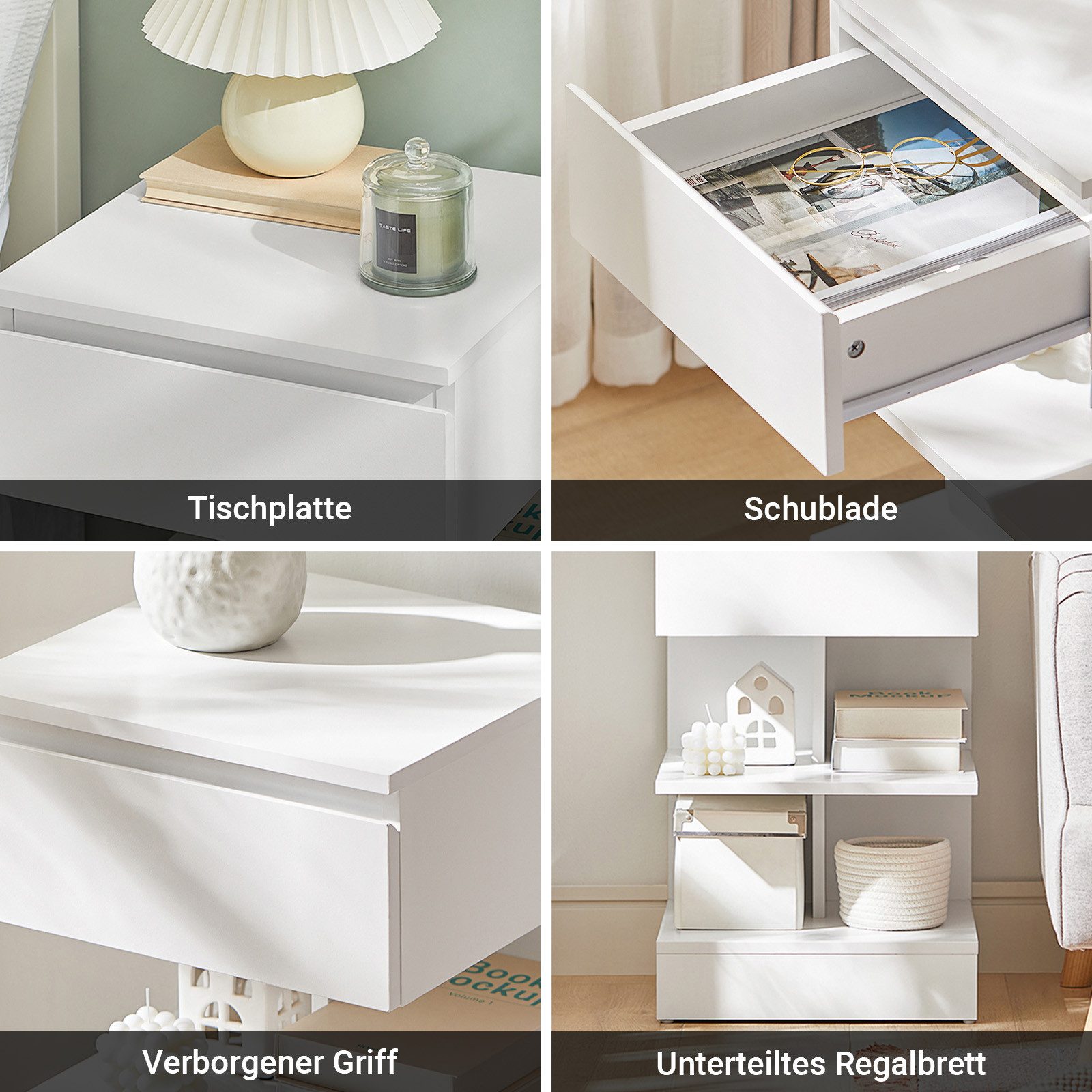 SoBuy Nachttisch FBT49, Nachtschrank Beistelltisch Aufbewahrungsschrank Sofatisch, Nachttisch schmal, mit 1 Schublade und 2 Ablagen, Schlafzimmer – Bild 5 von 5