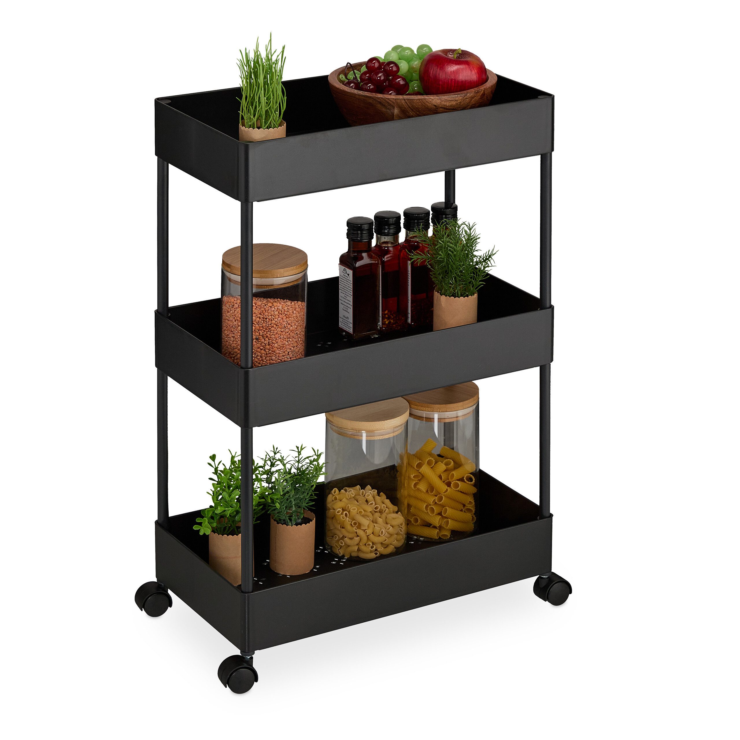 relaxdays Rollwagen mit 3 Ebene, schwarz