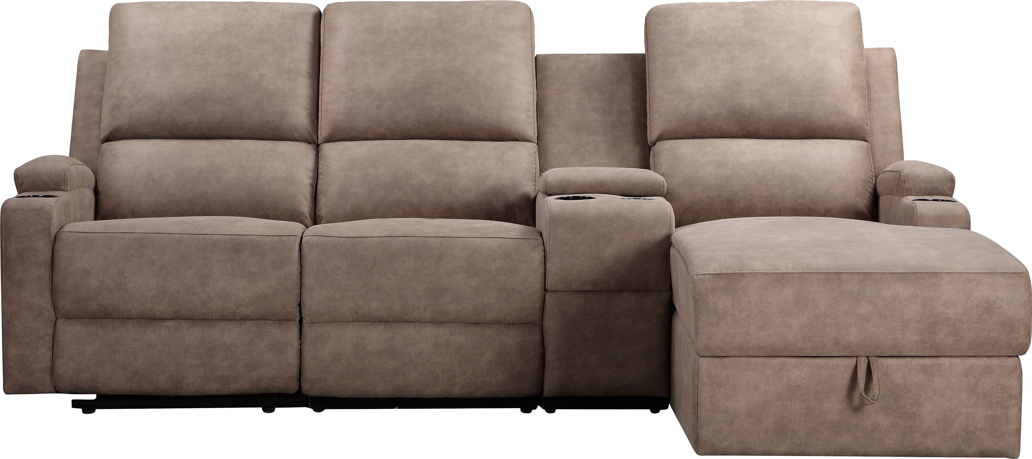 OTTO home Ecksofa NAPORI Microfaser, Multimediasofa, 3er Kinosessel XXL, L-Form, Kinosofa, manuelle o. elektr. Relaxfunktion, Staufach, Getränkehalter