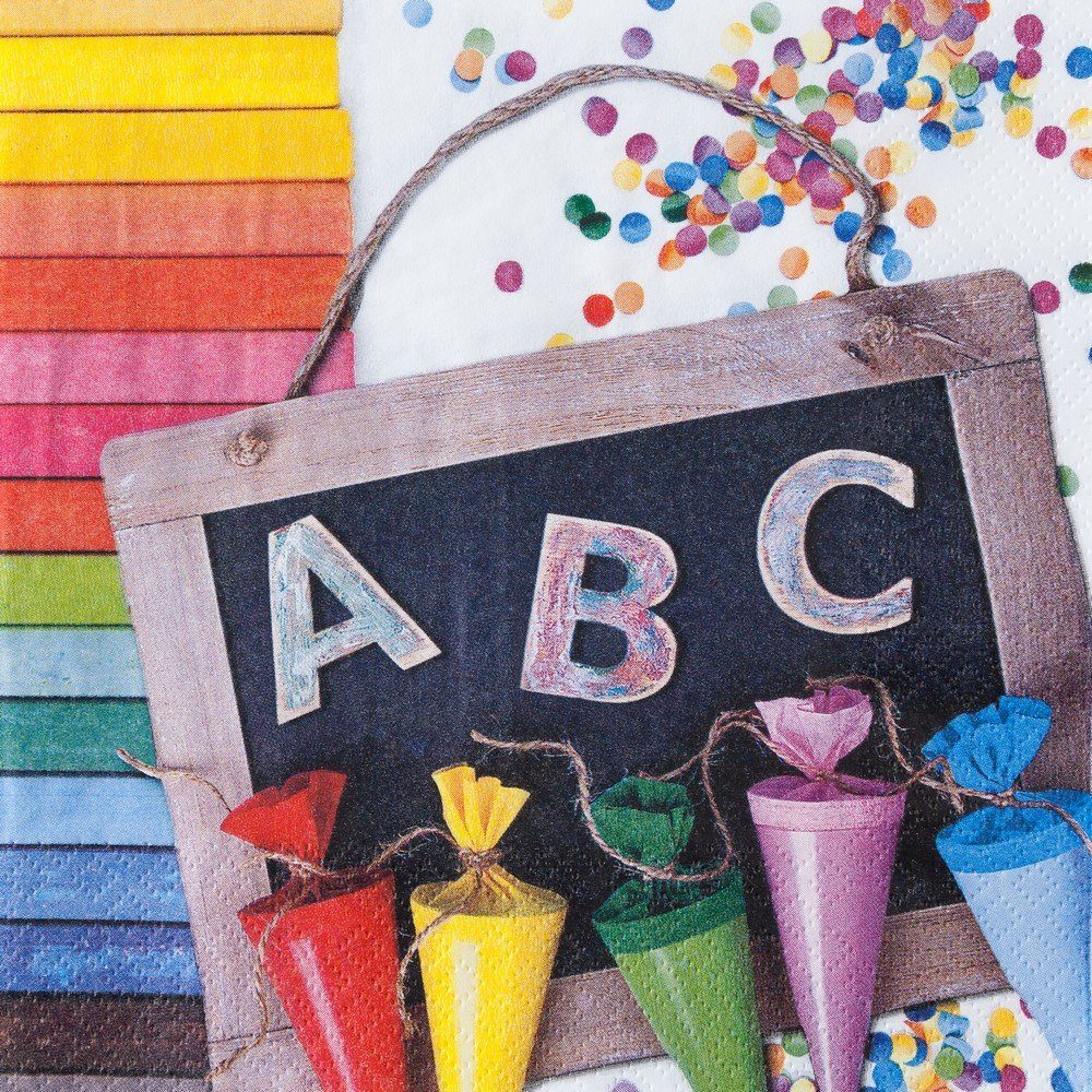 HOME FASHION Papierserviette 20 Servietten ABC 123 - farbenfroher Schulanfang 33x33cm, (20 St)