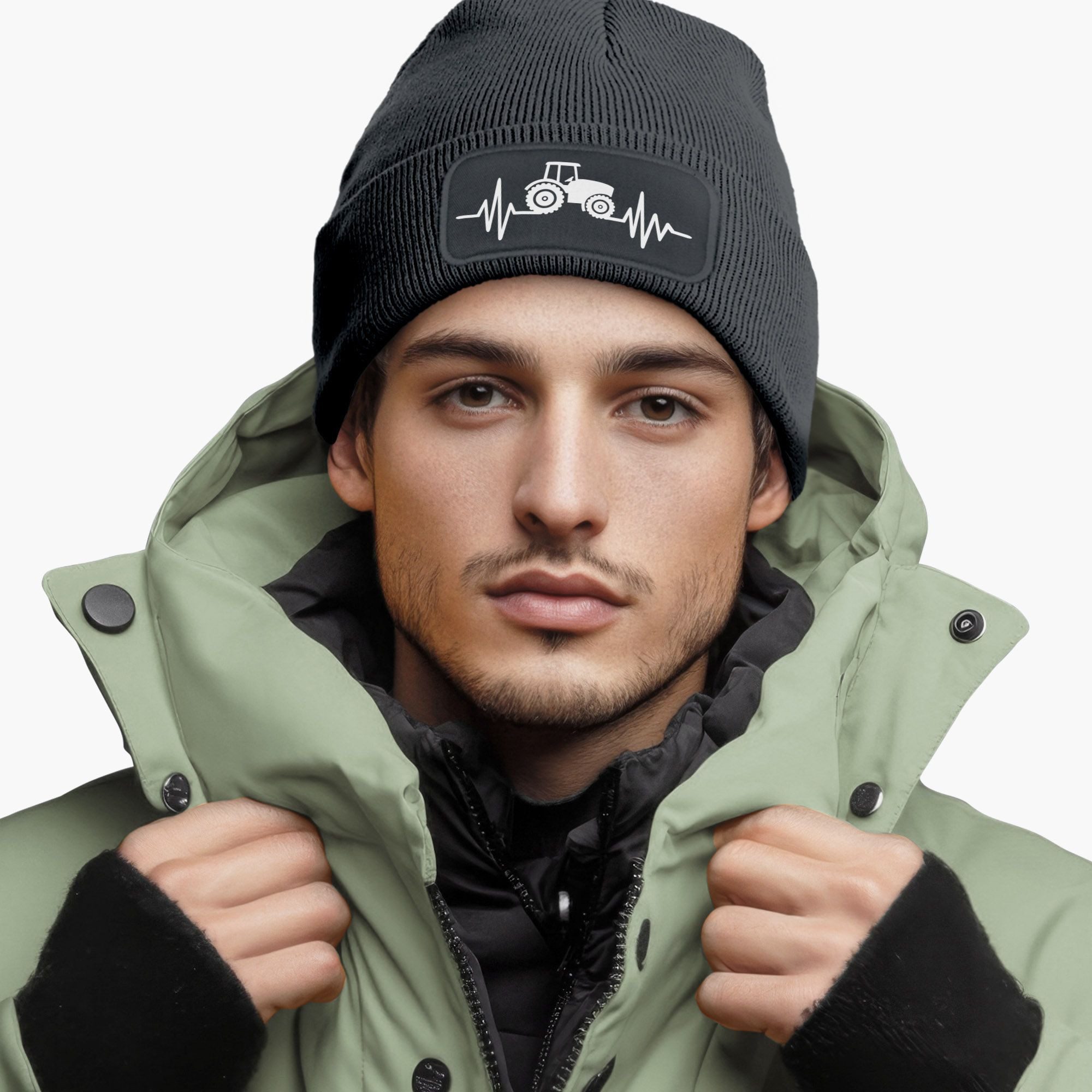 MoonWorks Beanie Herren Beanie mit Patch Strickmütze Traktor Herzschlag Auf günstig online kaufen