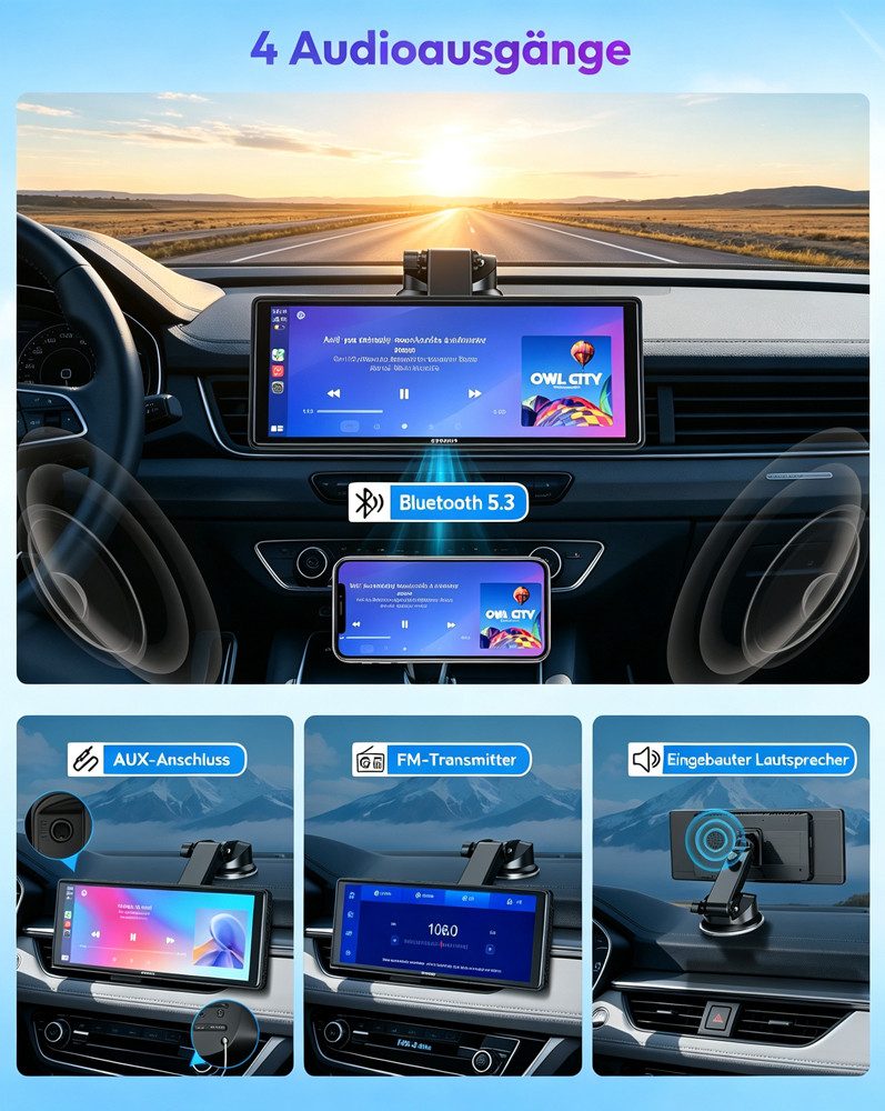 ESSGOO 10.26" 4K Wireless Carplay Apple CarPlay Android Auto Rückfahrkamera Navigationsgerät – Bild 5 von 5