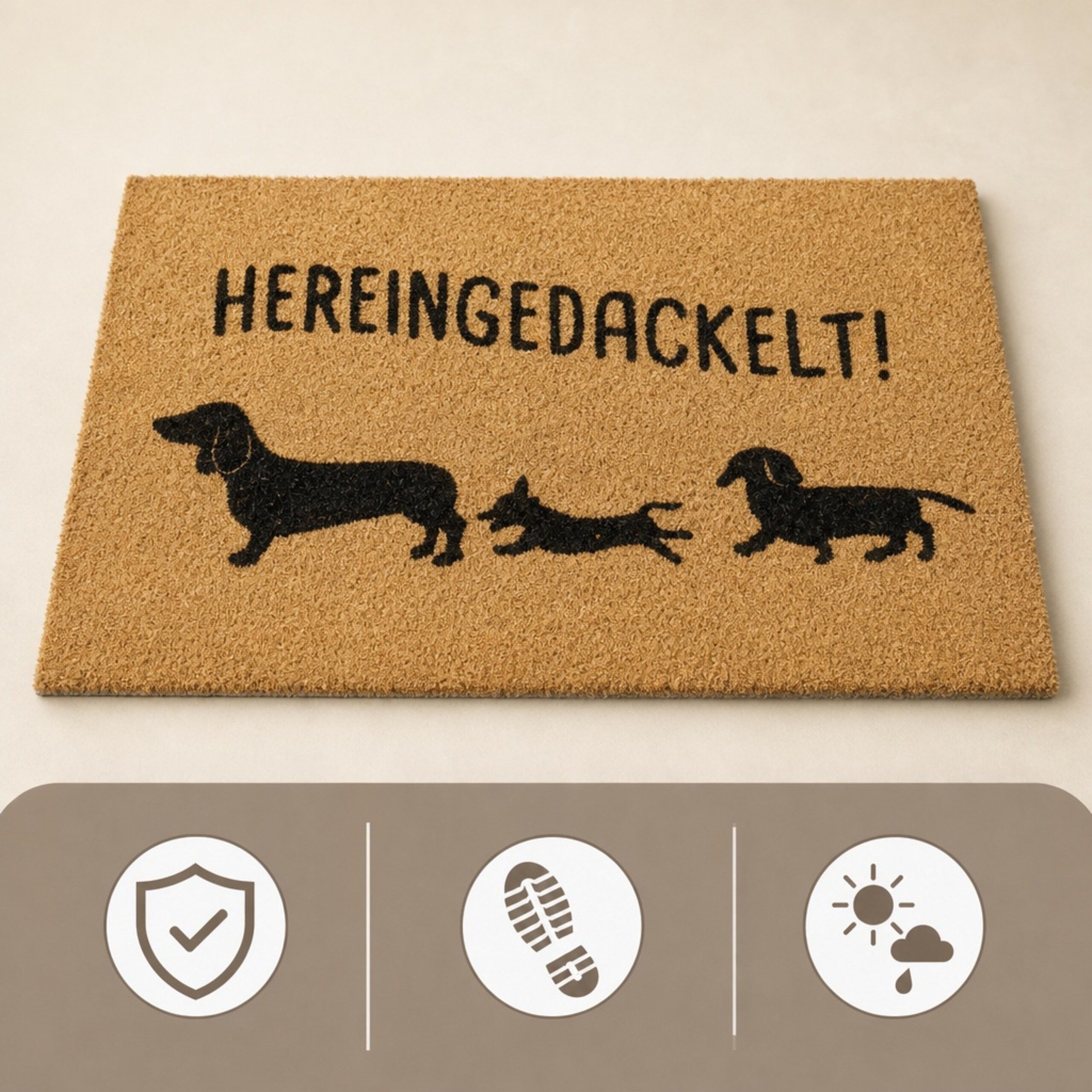 relaxdays Fußmatte Kokos "Hereingedackelt", Rechteckig, Höhe: 15 mm – Bild 5 von 5