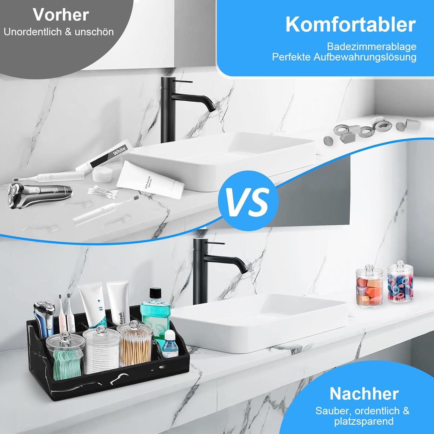 SURFOU Zahnbürstenhalter Toothbrush Holder Zahnbürste Halterung mit Trennwände, Bad Accessoires für Büro, Wohnzimmer, Eitelkeit Countertop – Bild 3 von 5