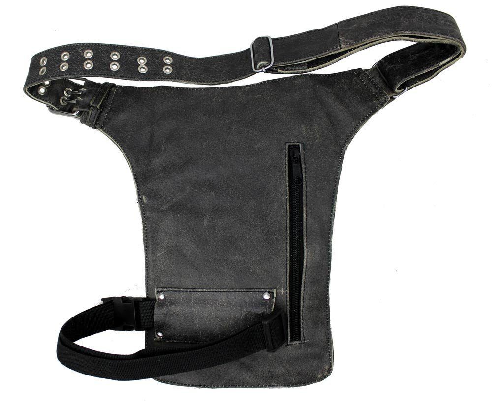 Alpha Speeds Beintasche / Bauchtasche aus echtem Leder Motorrad, Biker & Freizeit Antik Braun, hochwertiges Echtleder, 3 Frontfächer & 1 großes Rückfach