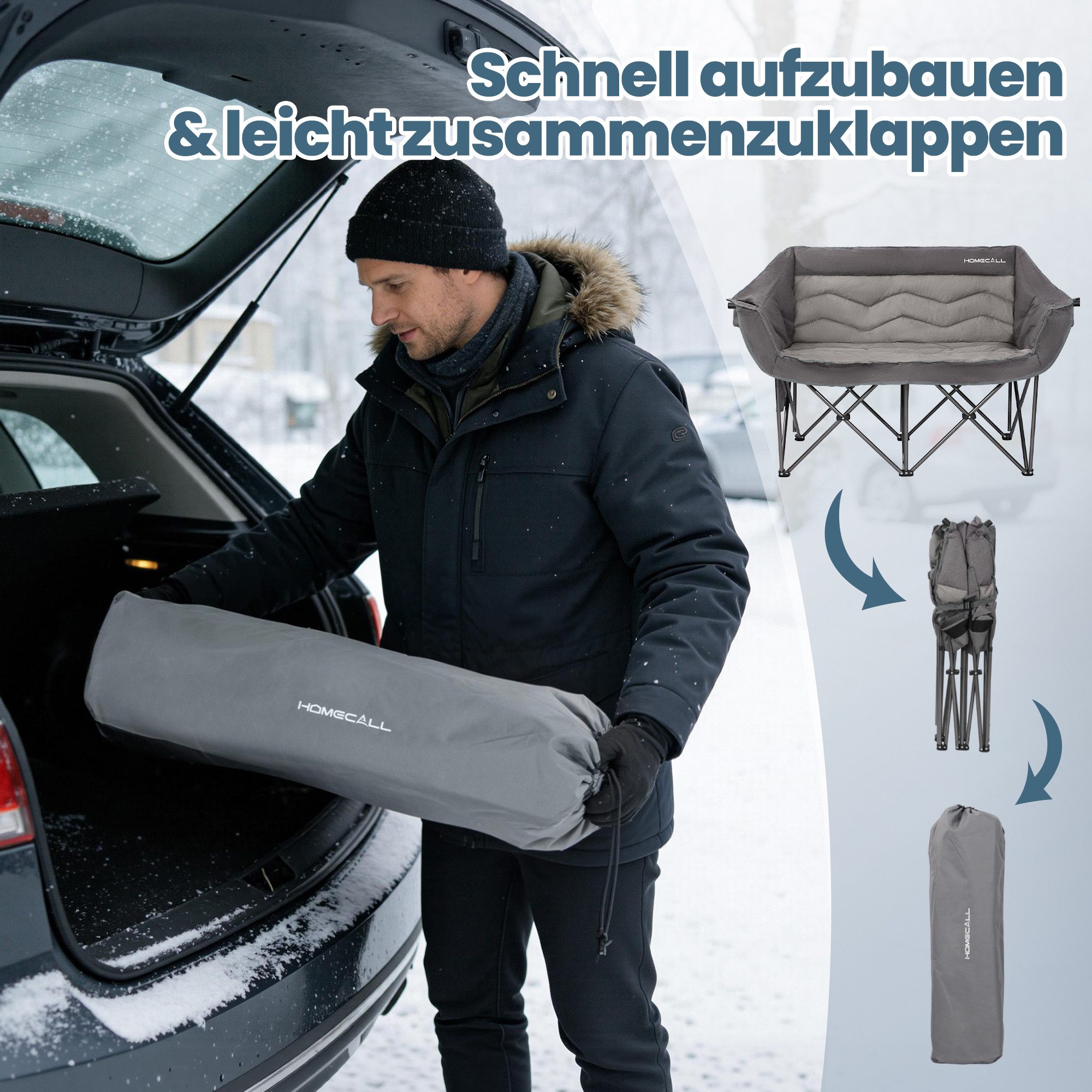 HOMECALL Campingstuhl Camping Sofa faltbar XXL für 2 Personen Luxus Camping Couch Doppelter (mit 107 cm Sitzbreite, hoher Rückenlehne und 2 Getränkehaltern), Ca – Bild 5 von 5