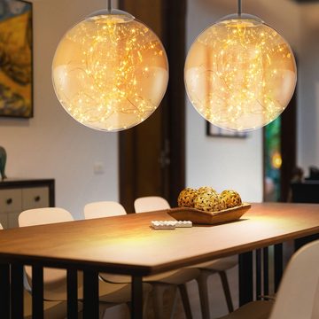 etc-shop LED Pendelleuchte, LED-Leuchtmittel fest verbaut, Warmweiß, LED Pendellampe Wohnzimmerleuchte Metall Glas amber Chrom H 150 cm