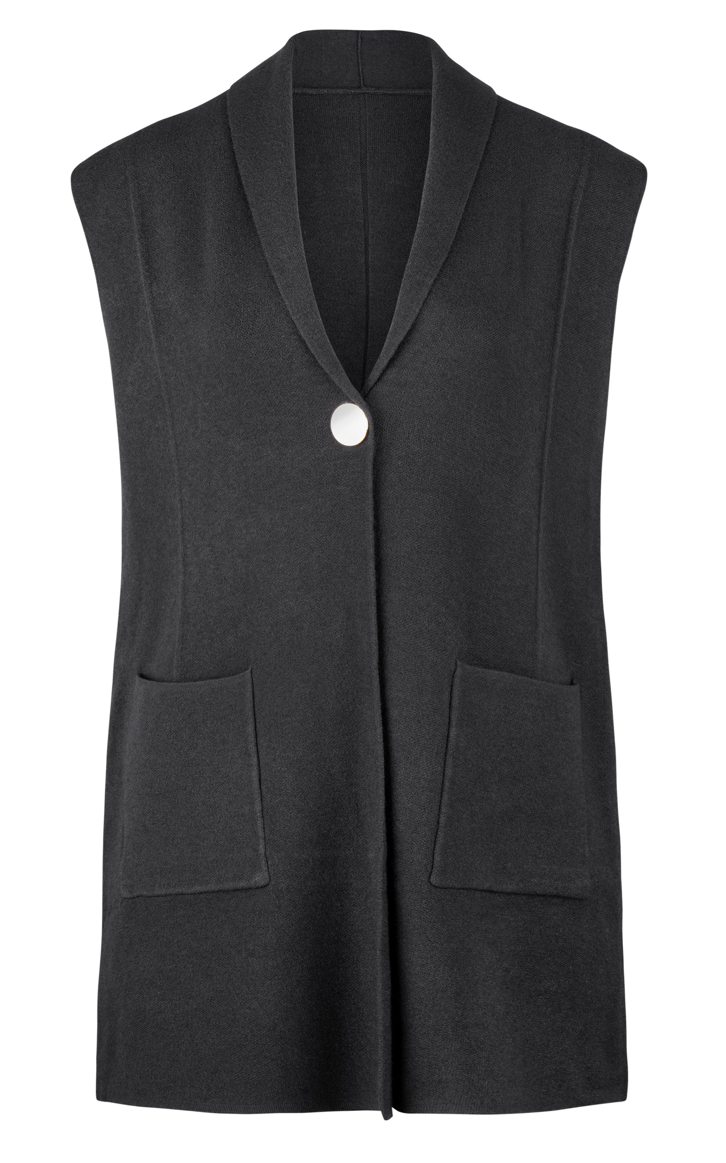 dy_mode Longweste Damen Strickweste Ärmellose Longweste Elegante Feinstrickweste Unifarben, mit Reverskragen in Blazer-Optik