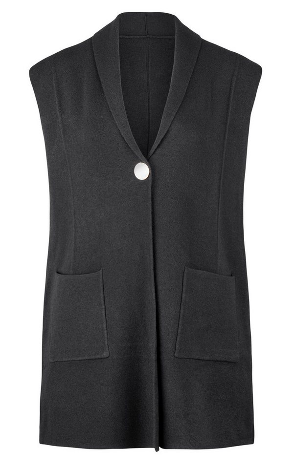dy_mode Longweste Damen Strickweste Ärmellose Longweste Elegante Feinstrickweste Unifarben, mit Reverskragen in Blazer-Optik