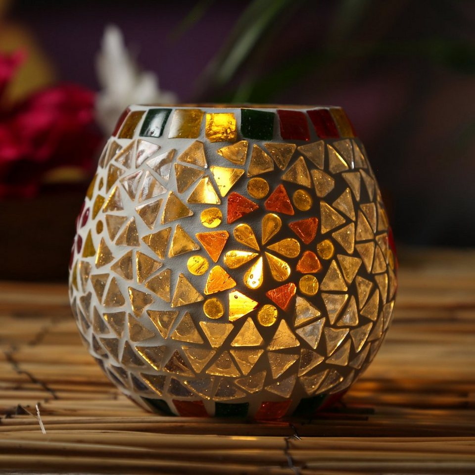 MARELIDA Windlicht Windlicht Mosaik Glas Kerzenhalter Teelichthalter  Teelichtglas H: 11cm (1 St)