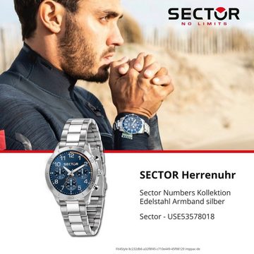 Sector Multifunktionsuhr Sector Herren Armbanduhr Multifunkt, (Multifunktionsuhr), Herrenuhr rund, groß (ca. 40mm), Edelstahlarmband, Fashion-Style