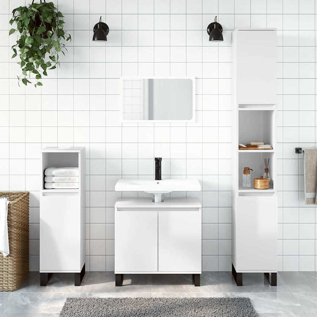 furnicato Badkommode Badezimmerschrank 58 x 33 x 60 cm Hochglanz-Weiß (1 St), Industrielles Badmöbel mit viel Stauraum und Eisenfüßen für Bad