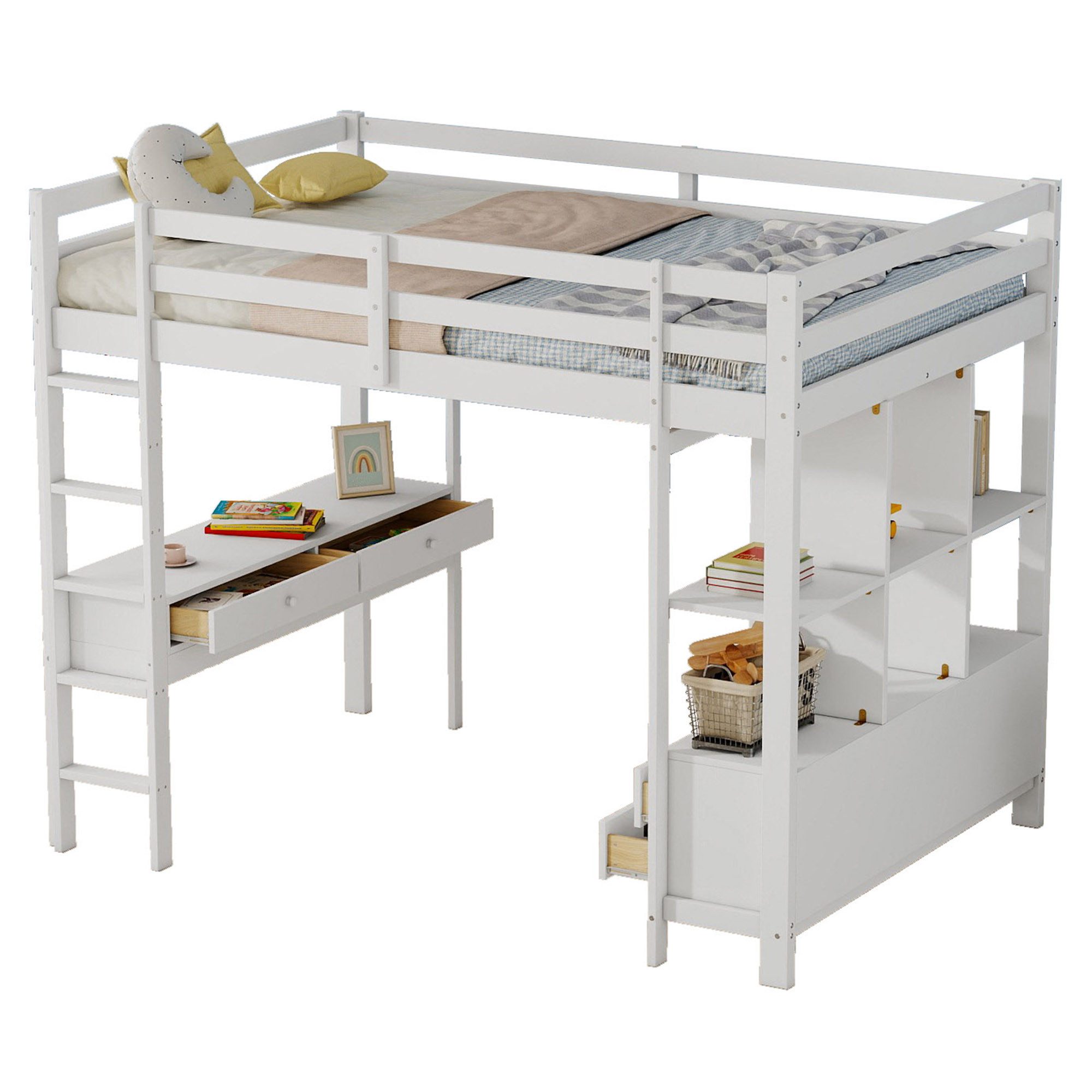 SOFTWEARY Hochbett (Doppelbett mit Lattenrost, Schreibtisch günstig online kaufen