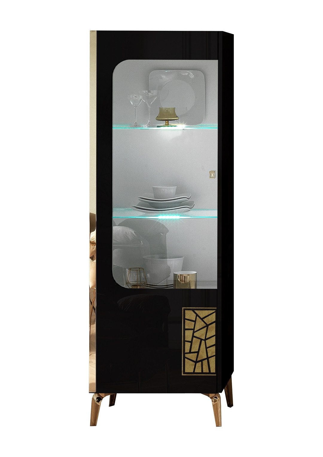 Interdesign24 Glasvitrine Stella (1-Türig, in Schwarz/Gold Hochglanz) Made in Italy