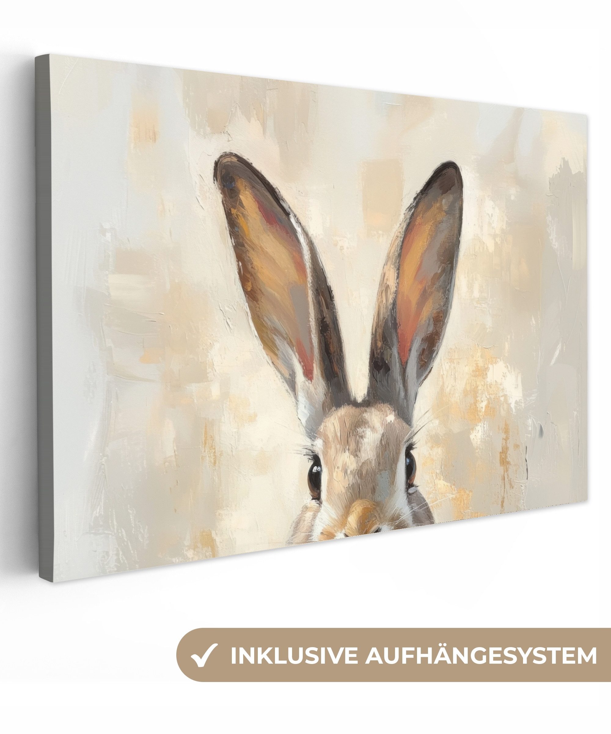 OneMillionCanvasses® Leinwandbild Hase - Ohren - Braun - Ostern Deko, Fotodruck (1 St), Leinwände Wanddeko Wohnzimmer Schlafzimmer 60x40 cm