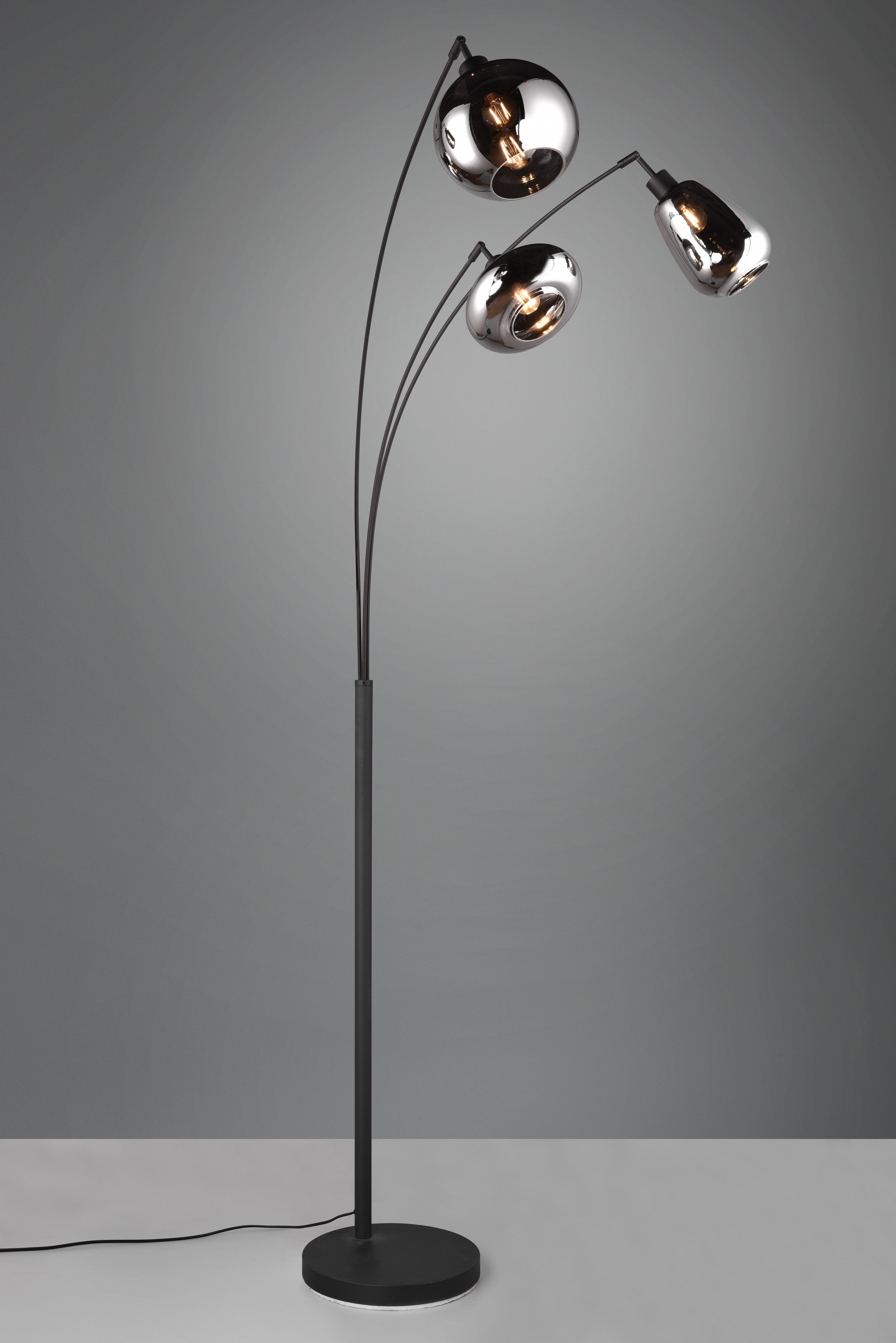 TRIO Leuchten Stehlampe Lumina, gebogene Stehleuchte mit Glasschirmen exkl 3x E14 max 10W, Ein-/Ausschalter, Leuchtmittel wechselbar, warmweiß - kaltweiß, Gläse – Bild 4 von 5