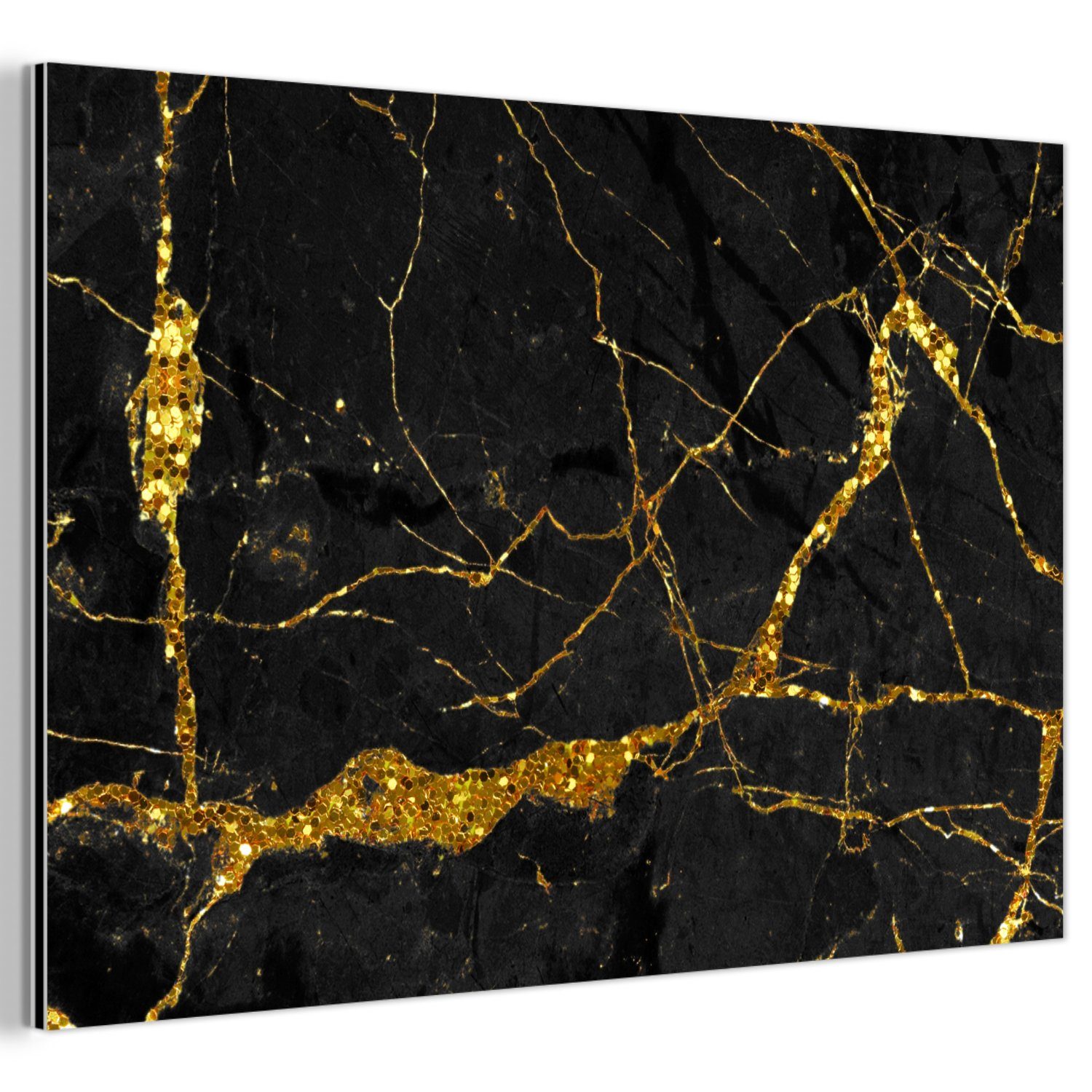 MuchoWow Metallbild Marmor - Gold - Schwarz - Marmoroptik - Luxe - Glitzer, günstig online kaufen