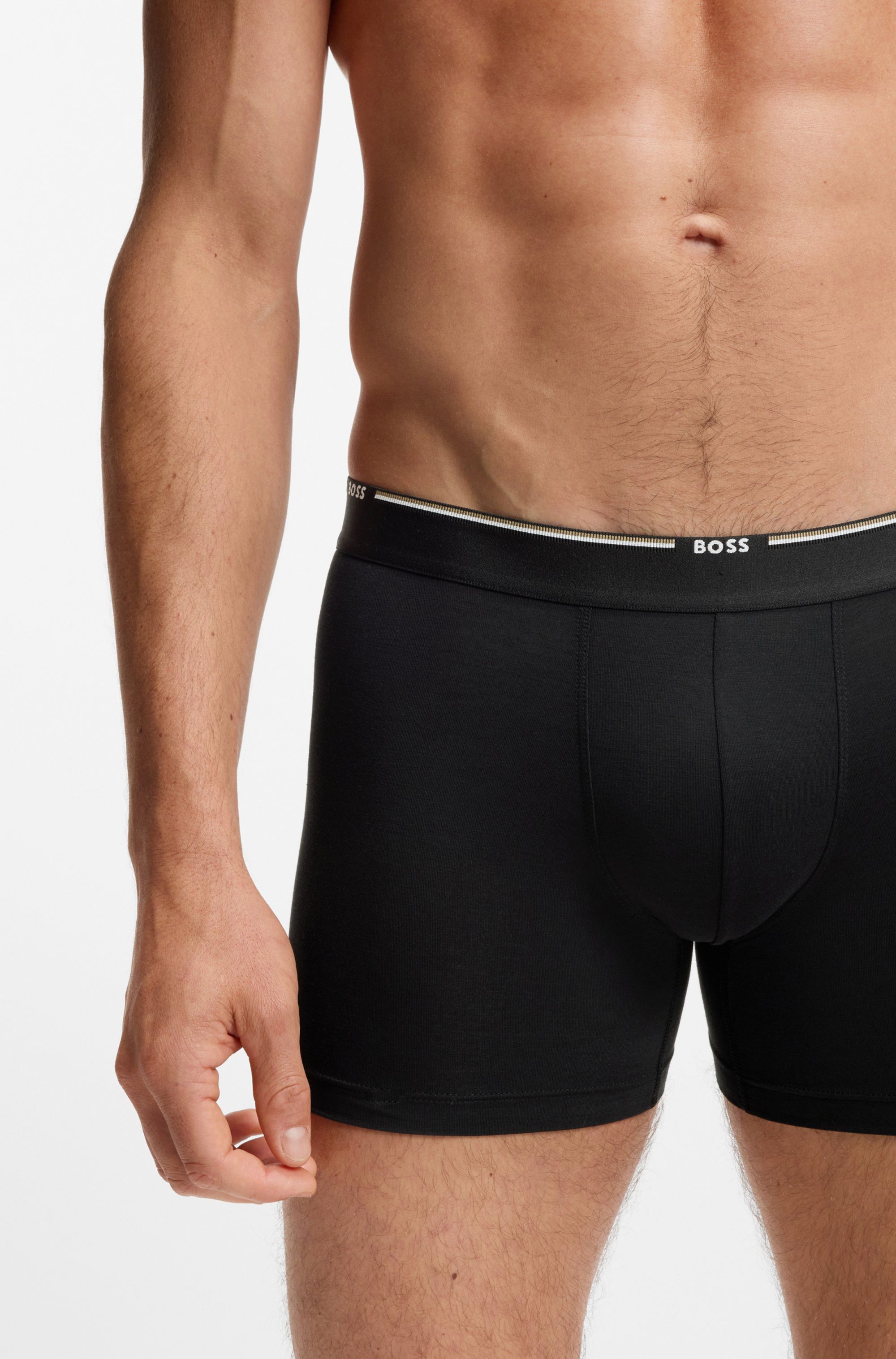 BOSS Boxer Boxer Brief 3P Bamboo (Packung, 3-St) mit Logoschriftzug auf dem Bund