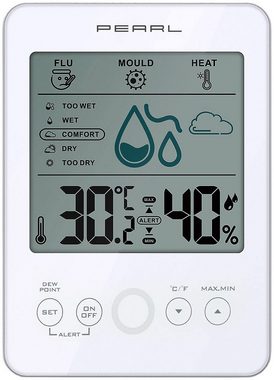PEARL Hygrometer Digitales Hygro-/Thermometer mit Schimmel-Alarm & Komfort-Anzeige weiß
