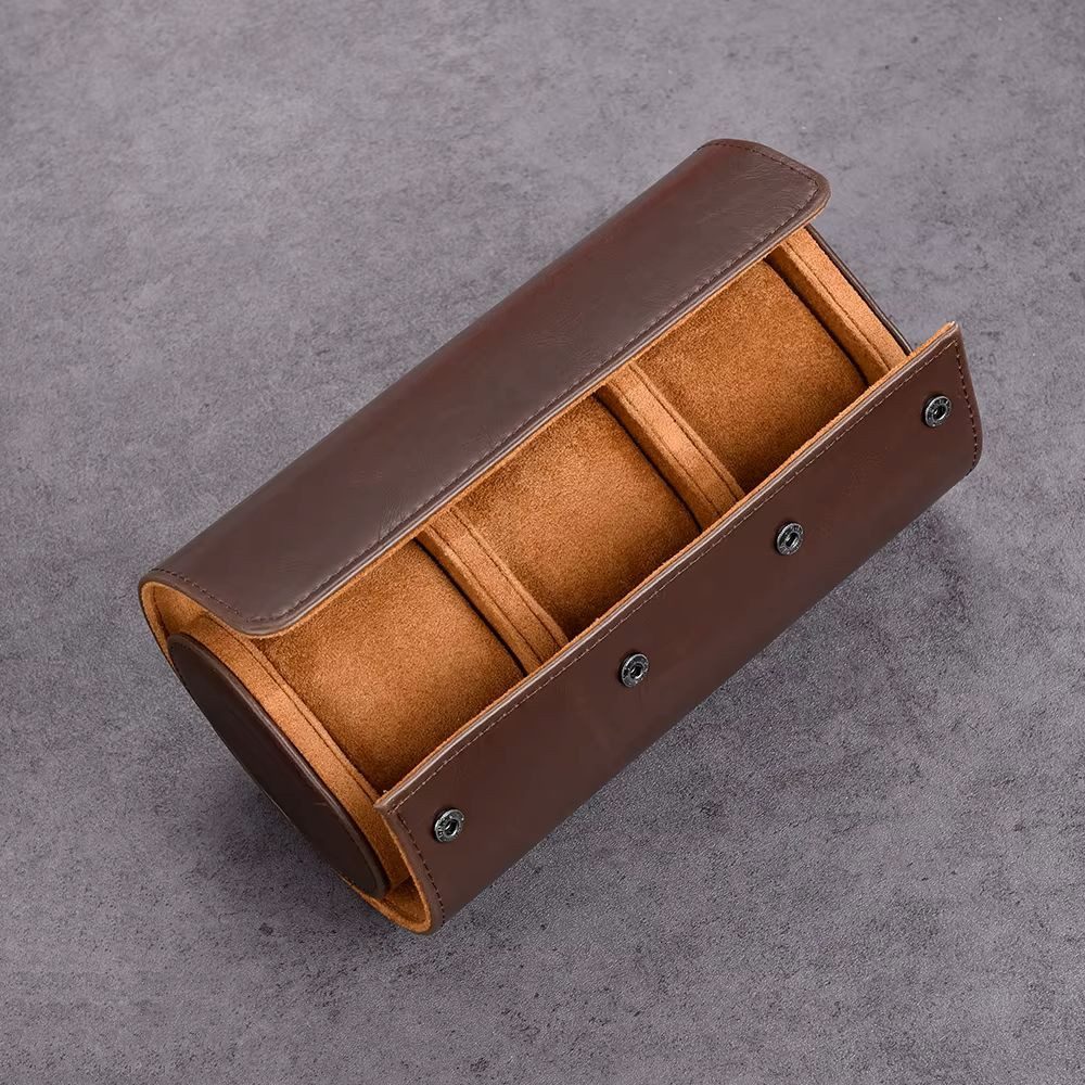 OLEVS Quarzuhr Uhrenrolle Geschenkset mit 3 Uhren 2870 - Braun Leder Chronograph