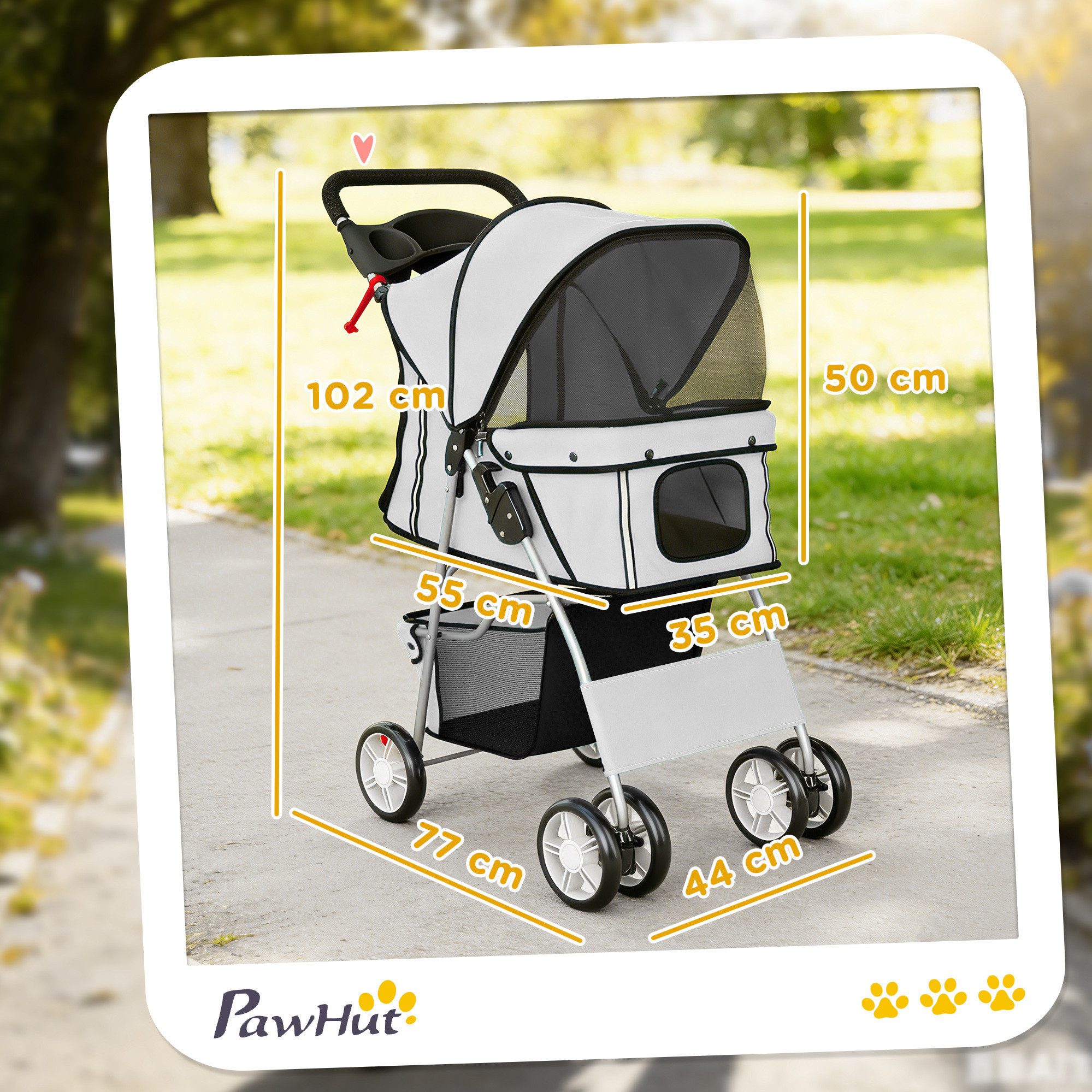 PawHut Hundebuggy Faltbar Katzenwagen mit Reflektorstreifen, waschbar Kissen, (Faltbar Hundewagen, 1-tlg), für kleine Hunde bis 10kg Grau