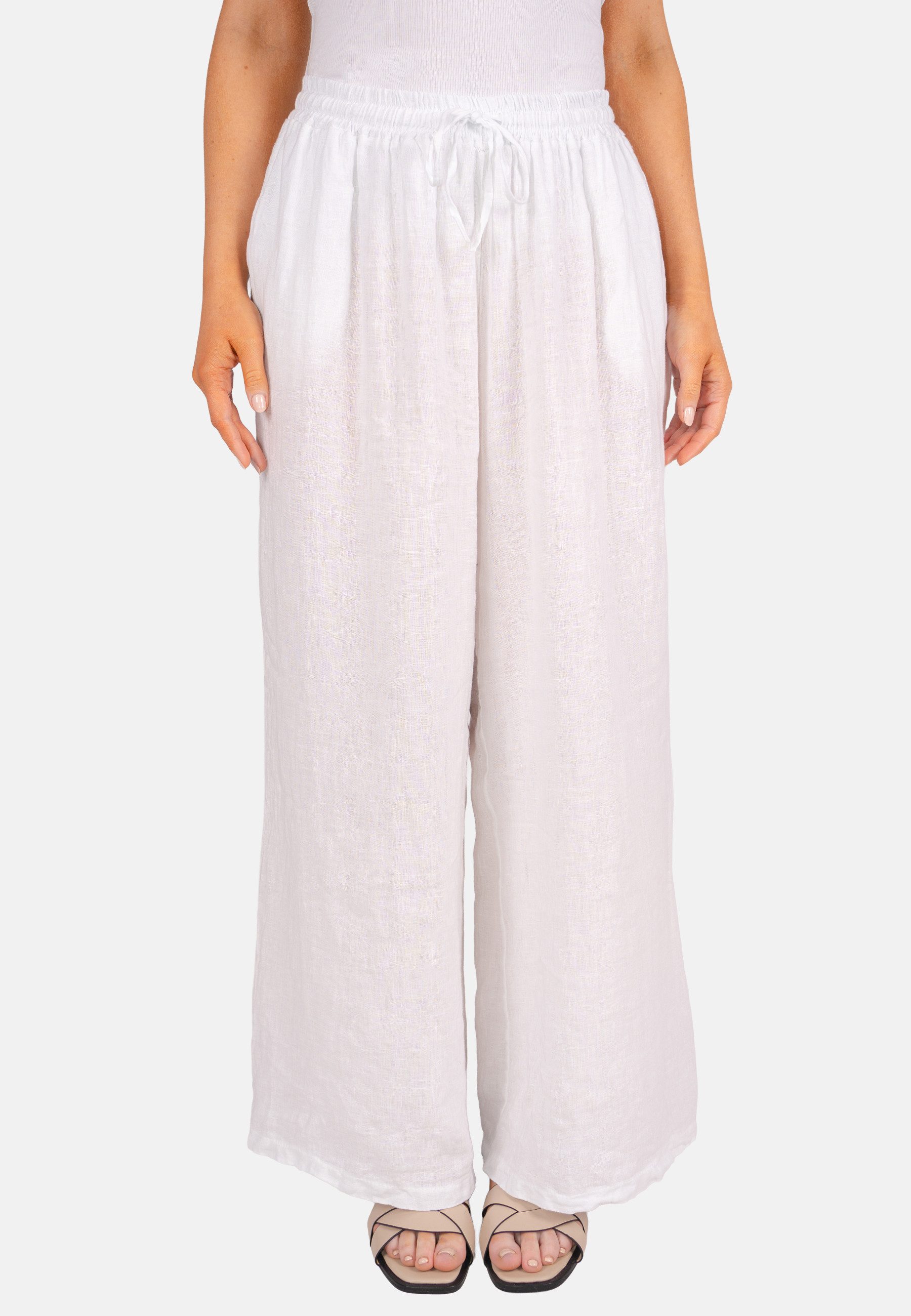 Seasons of April Leinenhose PERLA LINO (1-tlg) Leinenhose Damen Weit Perla Lang Kordelzug Elastischer Bund