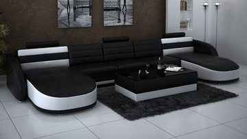 JVmoebel Ecksofa Leder Wohnlandschaft Eck Sofa Moderne Garnitur Couch Ecke USB Schwarz