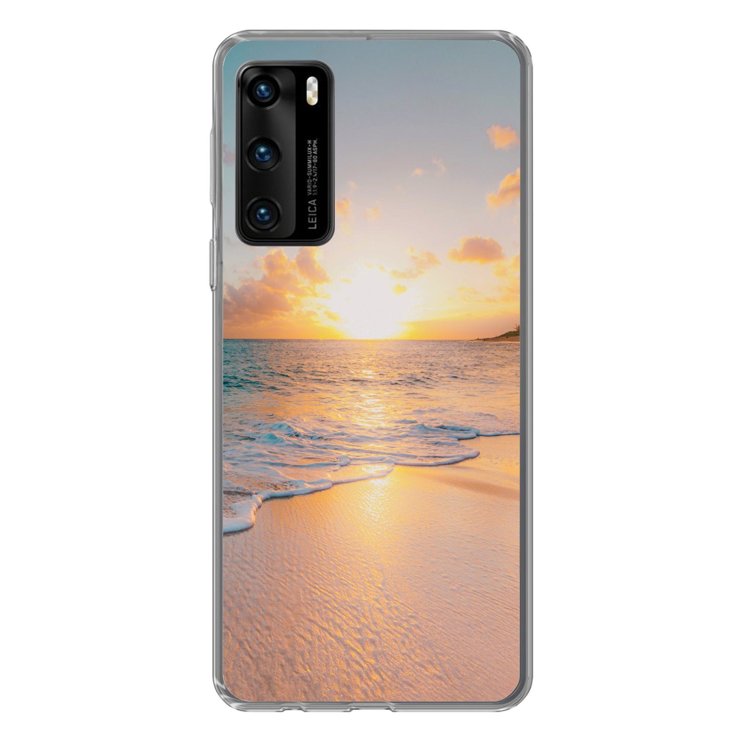 MuchoWow Handyhülle für Huawei P40 Sonnenuntergang - Strand - Meer - Sommer - Blau, Handy Case, Silikon, Bumper Case Dünn