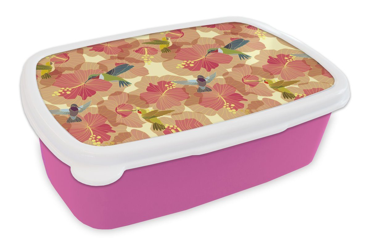 Kinder, Lunchbox Blume Brotbox Muster Erwachsene, Kolibri, rosa Snackbox, Brotdose Mädchen, Vogel Kunststoff - Kunststoff, für MuchoWow - (2-tlg), -