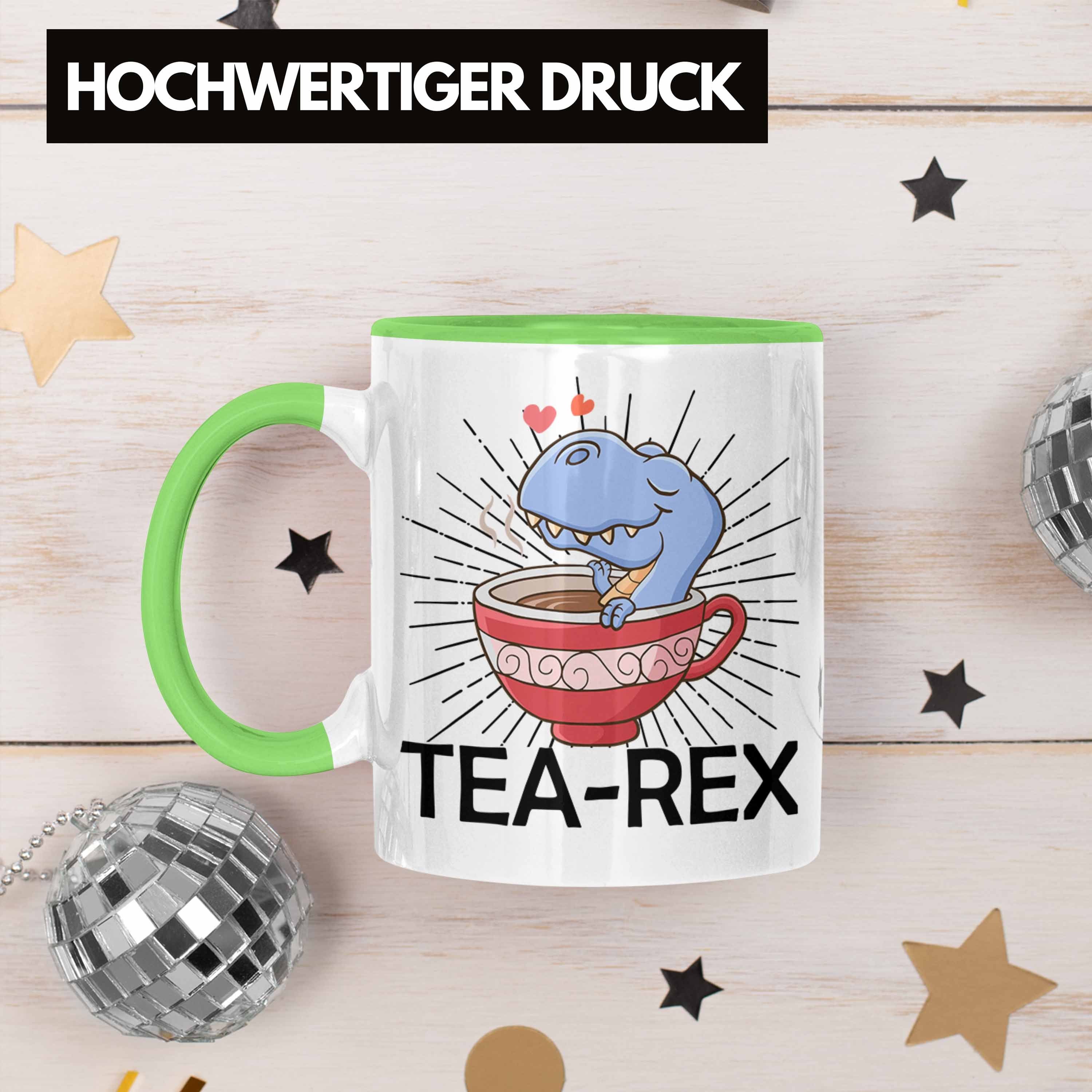Wortspiel Geschenkidee - Trendation Dinosaurier T-Rex Tasse Trendation Geschenk Tea Grün Rex Tasse
