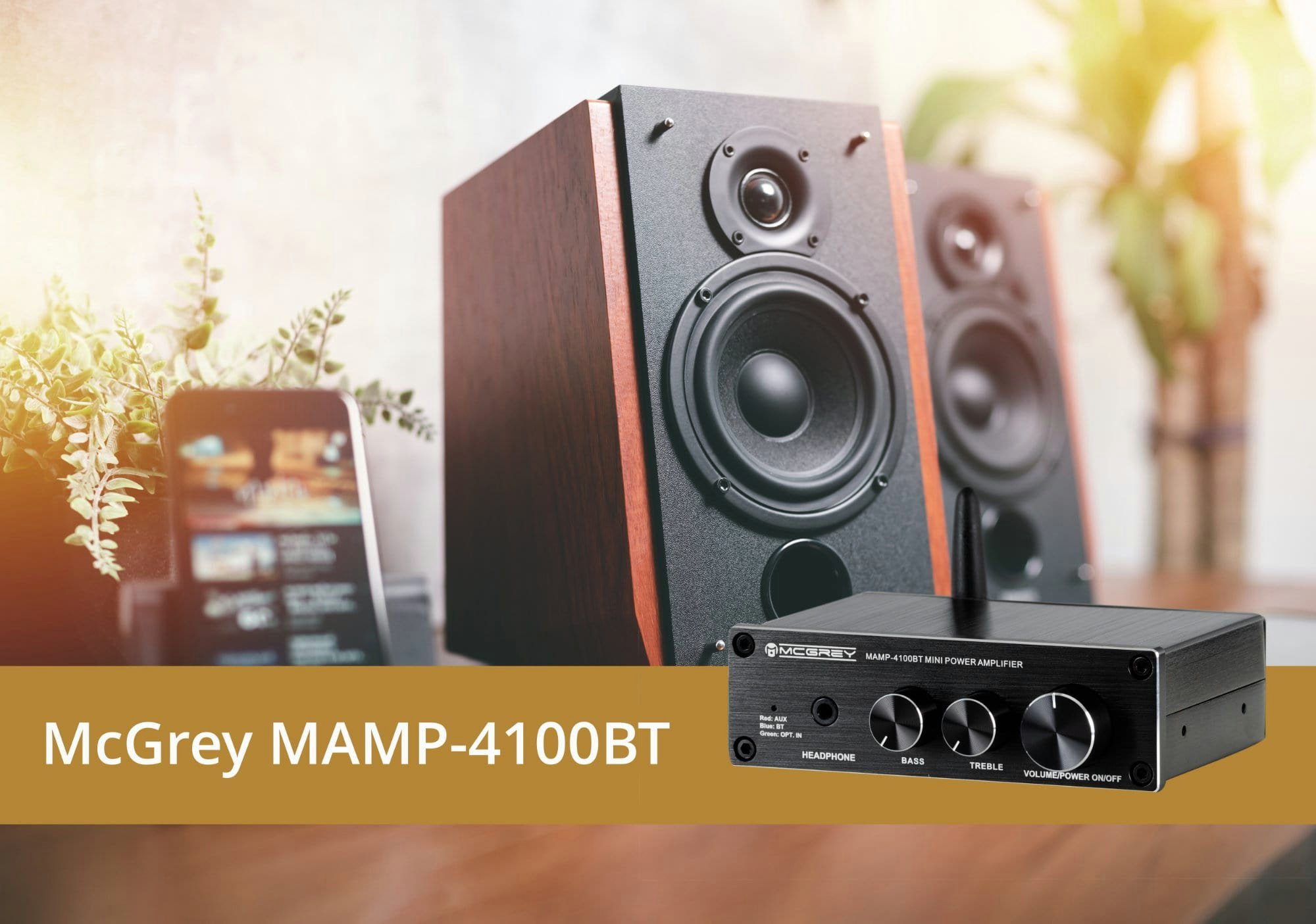 McGrey MAMP-4100BT Watt Watt 50 Audioverstärker Leistung 100 & 2x 2-Band-Klangregelung) Raum Mini-Hifi-Verstärker W, kleinstem (100 auf