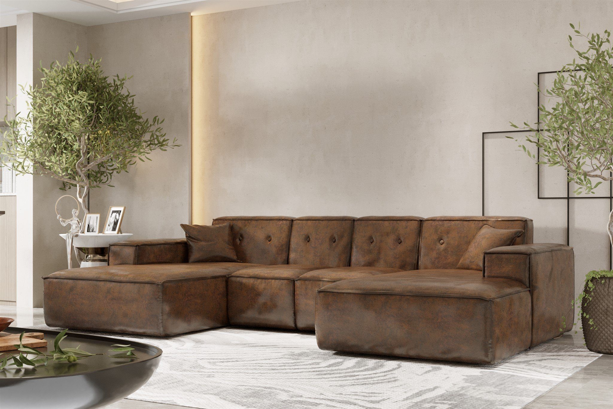 Fun Möbel Wohnlandschaft Sofa U-Form CESINA XS Vintage Look, inkl. 2 Zierkissen, Rundumbezug