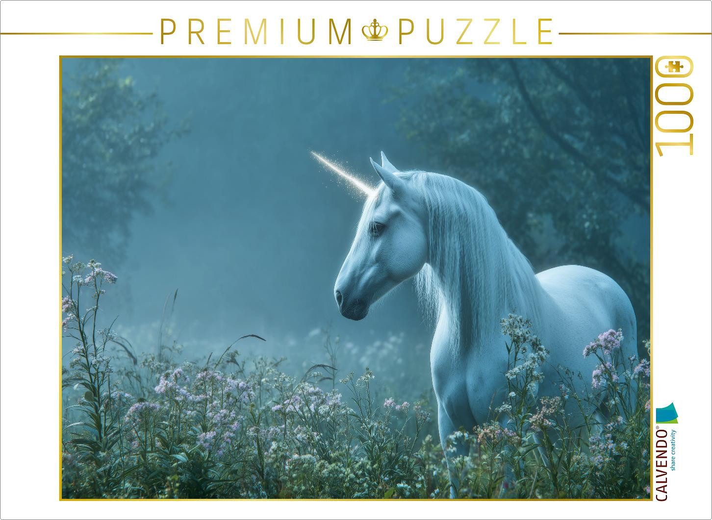 CALVENDO Puzzle CALVENDO Puzzle Ein Einhorn im Nebel der Zauberwiese, 1000 Teile Lege, 1000 Puzzleteile