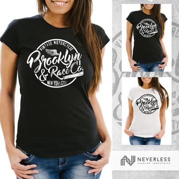 Neverless Print-Shirt Damen T-Shirt Brooklyn Race Motorcycle Vintage Watercolor Slim Fit Neverless® mit Print