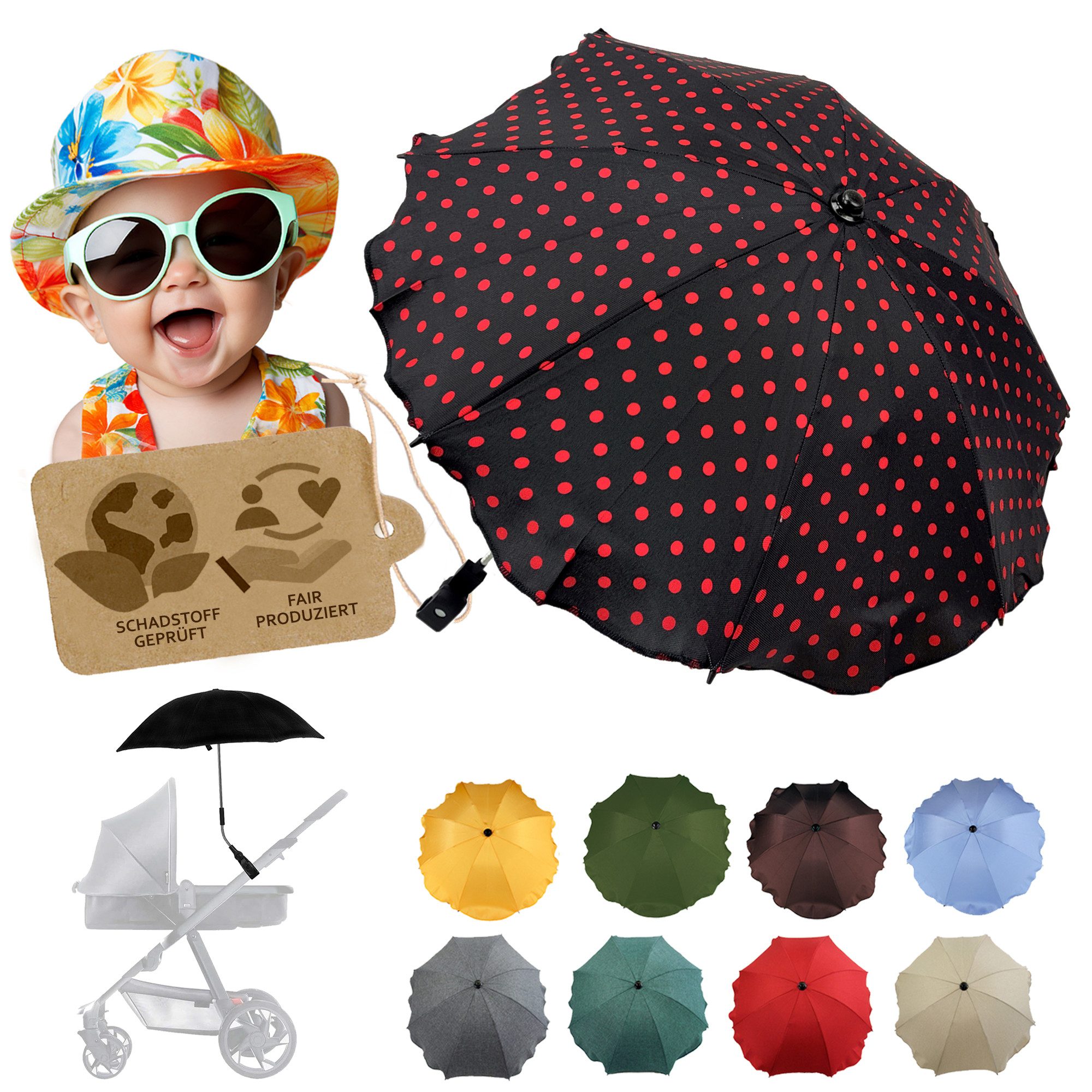 BambiniWelt by Rafael K. Kinderwagen-Sonnenschutzhülle Sonnenschirm Sonnenschutz für Kinderwagen Buggy Jogger universal UV50+, UV 50+ Schutz