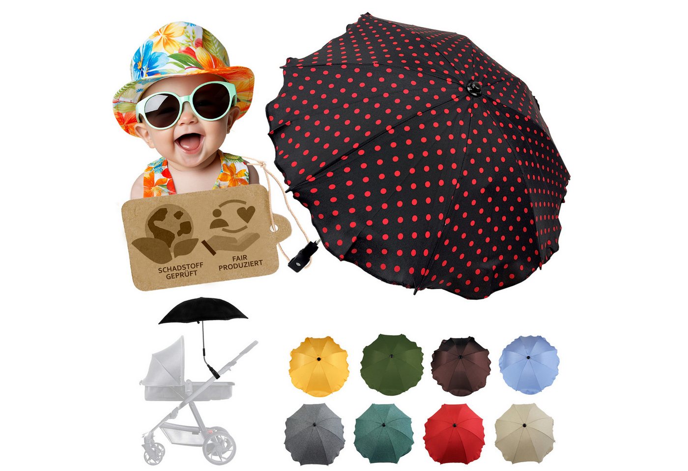 BambiniWelt by Rafael K. Kinderwagen-Sonnenschutzhülle Sonnenschirm Sonnenschutz für Kinderwagen Buggy Jogger universal UV50+, UV 50+ Schutz